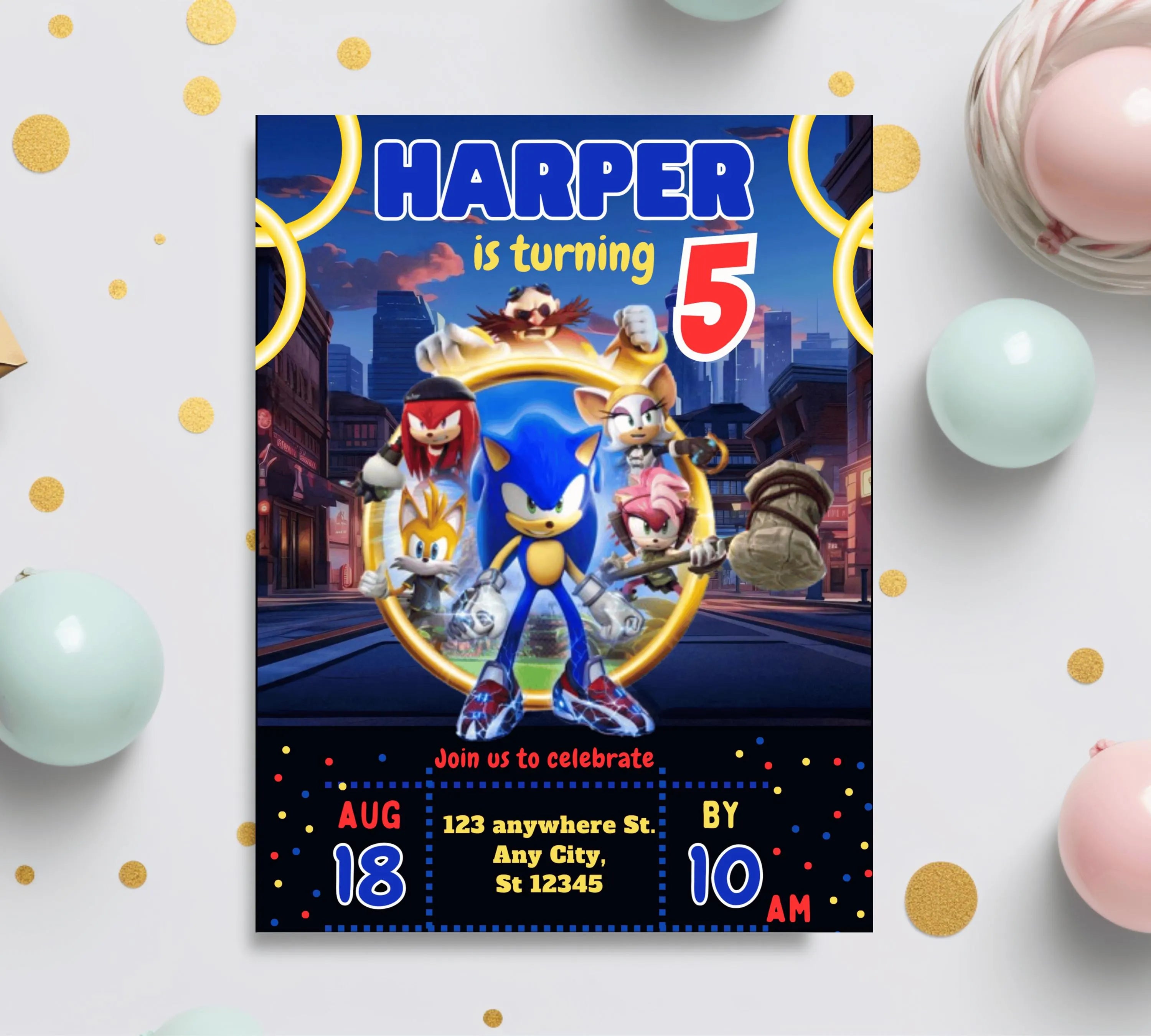 Editable Sonic Birthday Invitation, Super Hedgehog Boys Party Invite, Super Sonic Birthday Invitation, Awesome! Sonic The Hedgehog Party