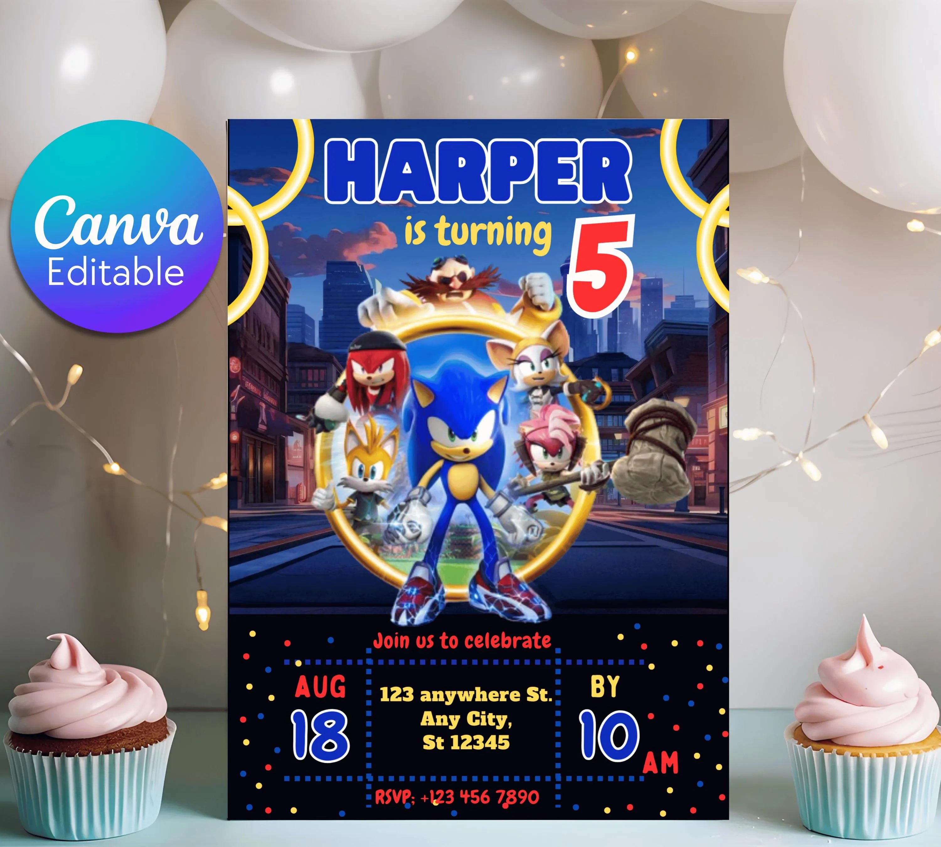 Editable Sonic Birthday Invitation, Super Hedgehog Boys Party Invite, Super Sonic Birthday Invitation, Awesome! Sonic The Hedgehog Party