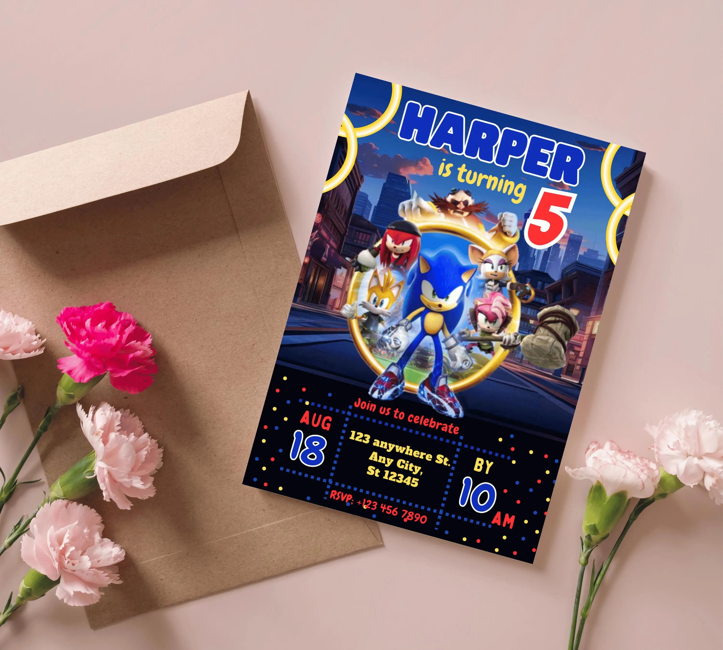 Editable Sonic Birthday Invitation, Super Hedgehog Boys Party Invite, Super Sonic Birthday Invitation, Awesome! Sonic The Hedgehog Party