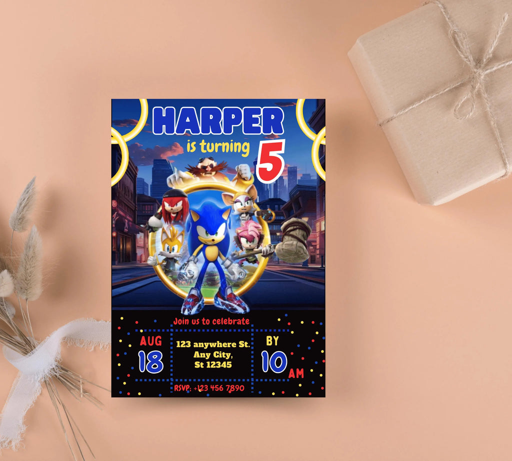 Editable Sonic Birthday Invitation, Super Hedgehog Boys Party Invite, Super Sonic Birthday Invitation, Awesome! Sonic The Hedgehog Party