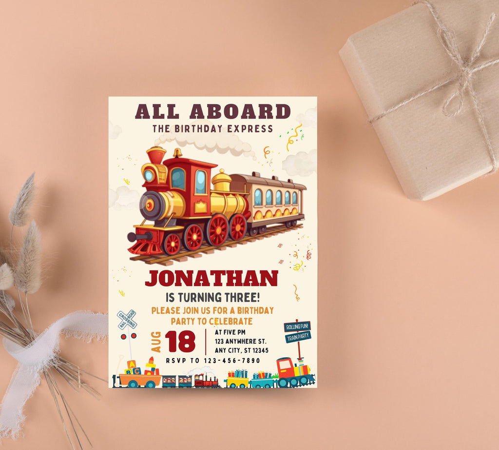 Editable Train Birthday Party Invitation for kids, Train Birthday Invite, Modern Train Invitation, Train Birthday Party Invitation Digital