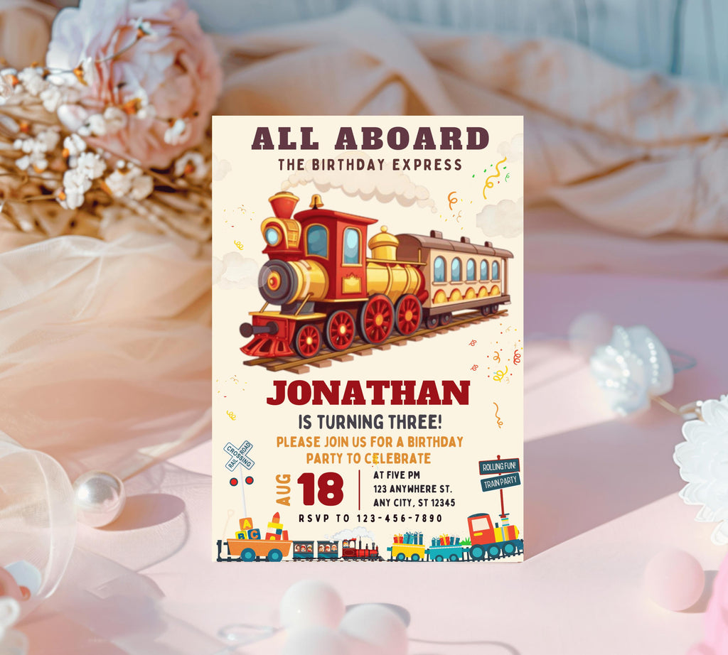 Editable Train Birthday Party Invitation for kids, Train Birthday Invite, Modern Train Invitation, Train Birthday Party Invitation Digital