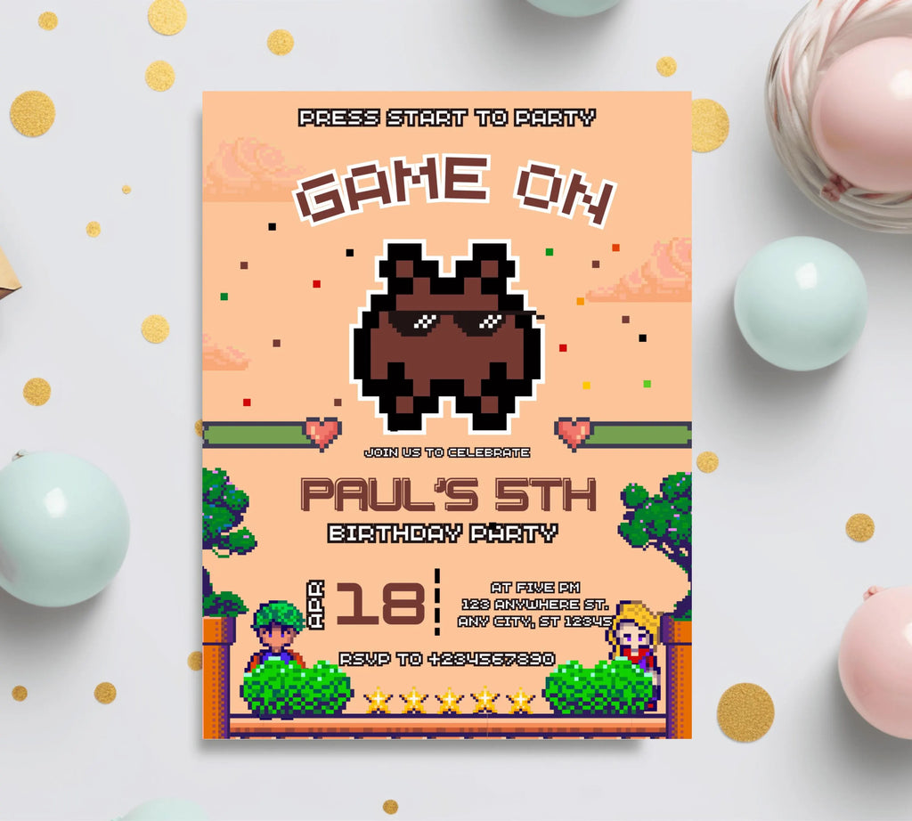 Editable Rcade Game On birthday party invitation, Editable with Canva, Printable Game on video game arcade party Video Game Party Invitation