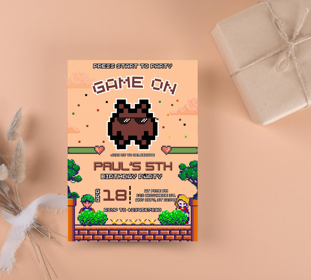 Editable Rcade Game On birthday party invitation, Editable with Canva, Printable Game on video game arcade party Video Game Party Invitation