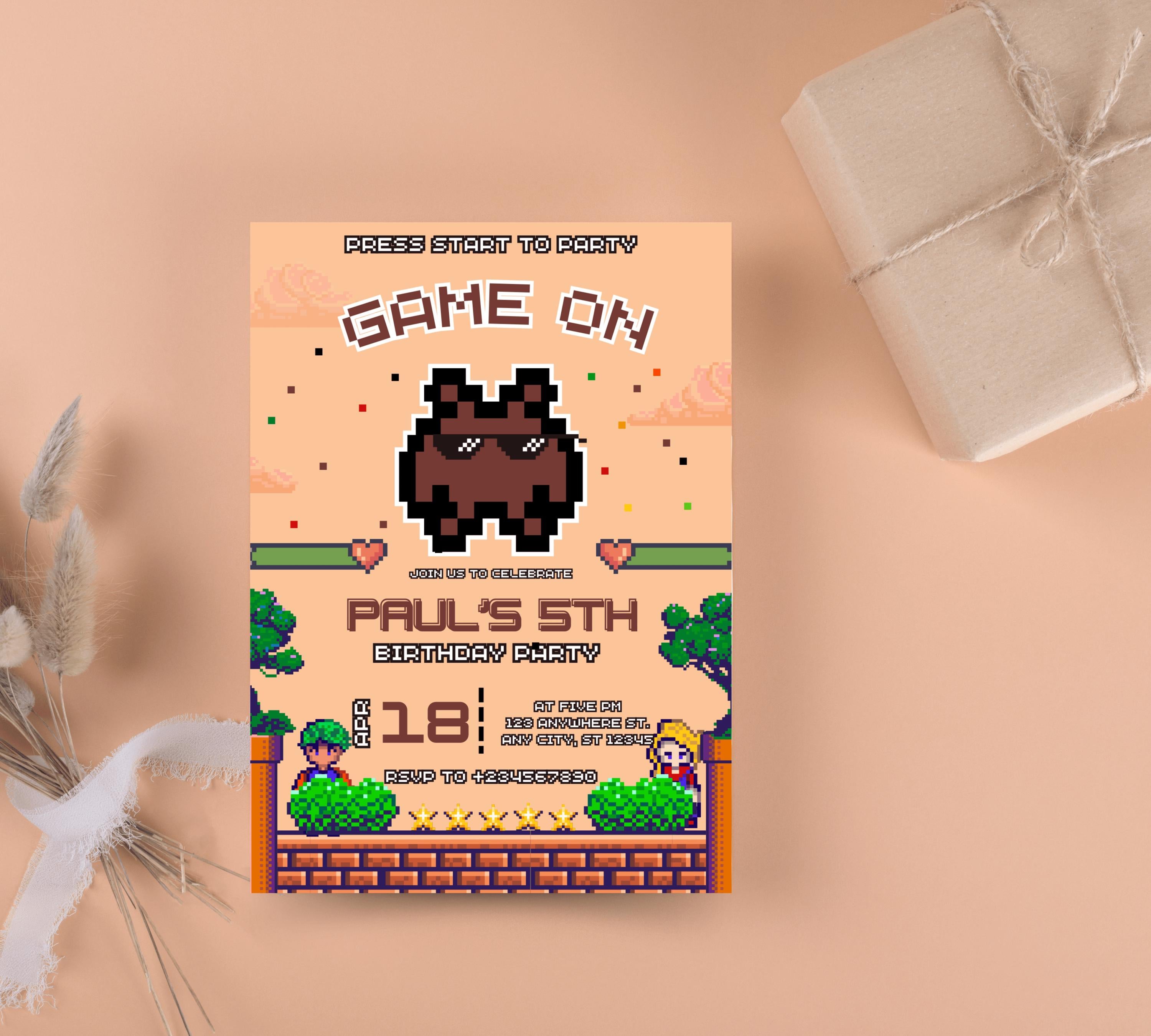 Editable Rcade Game On birthday party invitation, Editable with Canva, Printable Game on video game arcade party Video Game Party Invitation