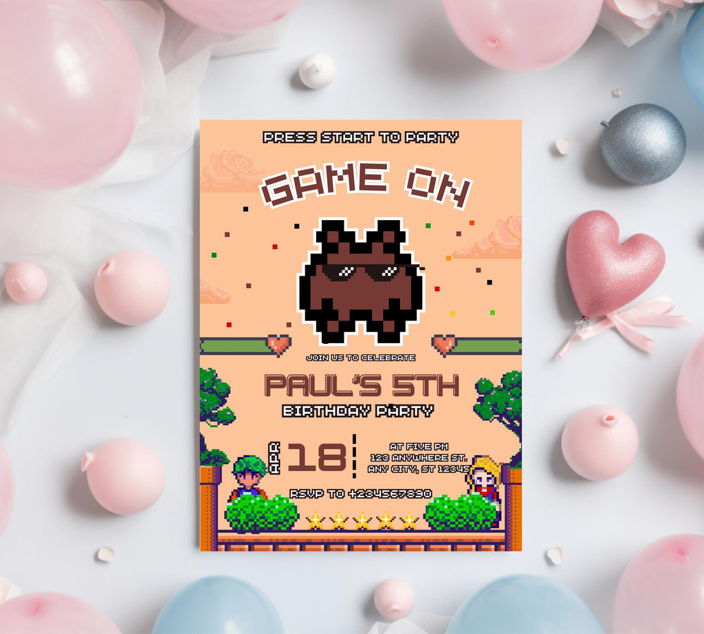 Editable Rcade Game On birthday party invitation, Editable with Canva, Printable Game on video game arcade party Video Game Party Invitation