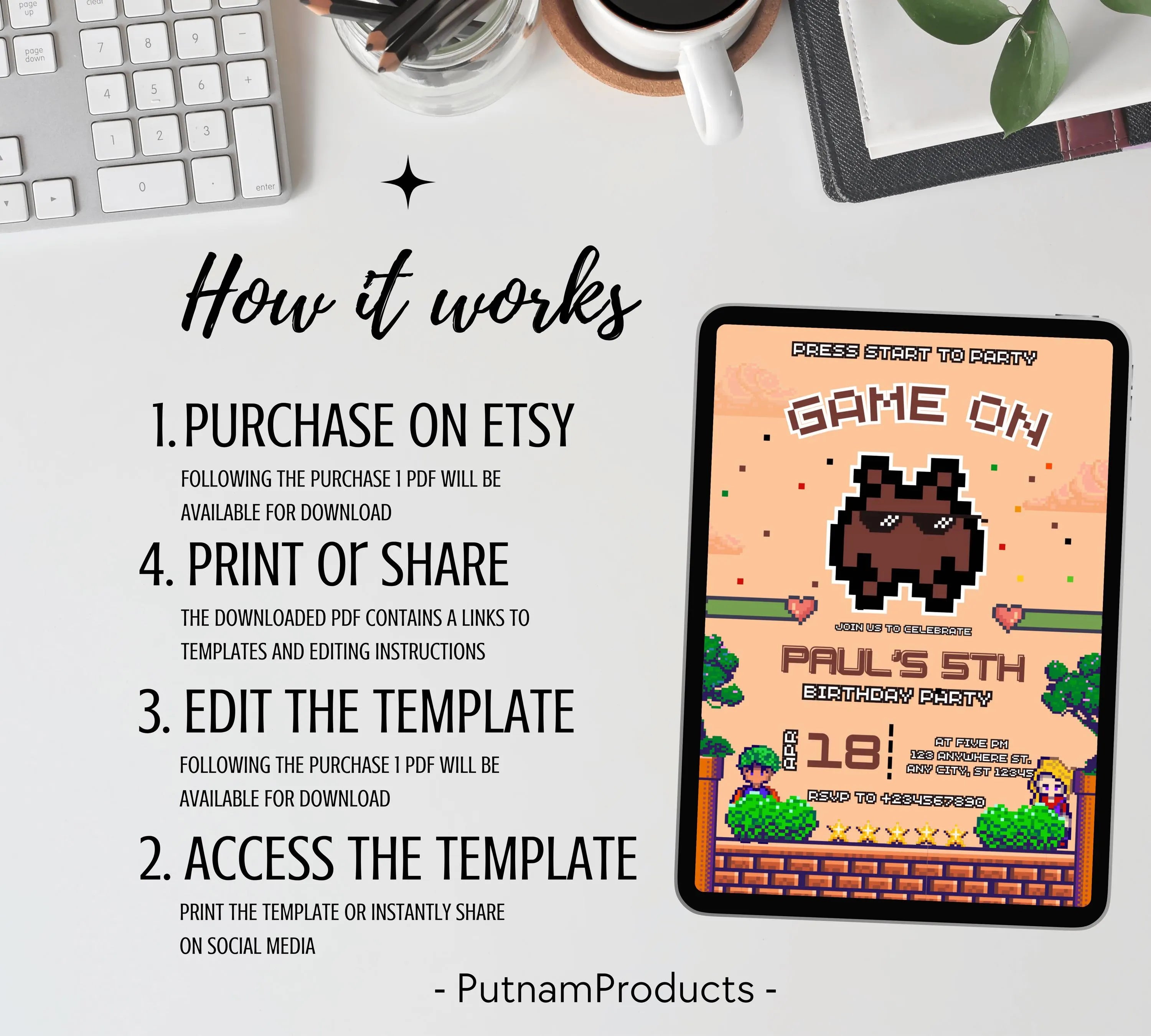 Editable Rcade Game On birthday party invitation, Editable with Canva, Printable Game on video game arcade party Video Game Party Invitation