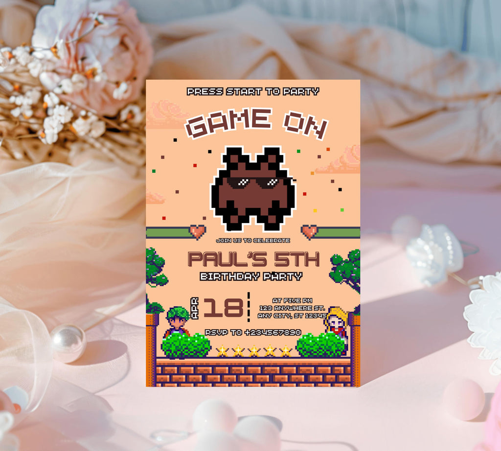 Editable Rcade Game On birthday party invitation, Editable with Canva, Printable Game on video game arcade party Video Game Party Invitation