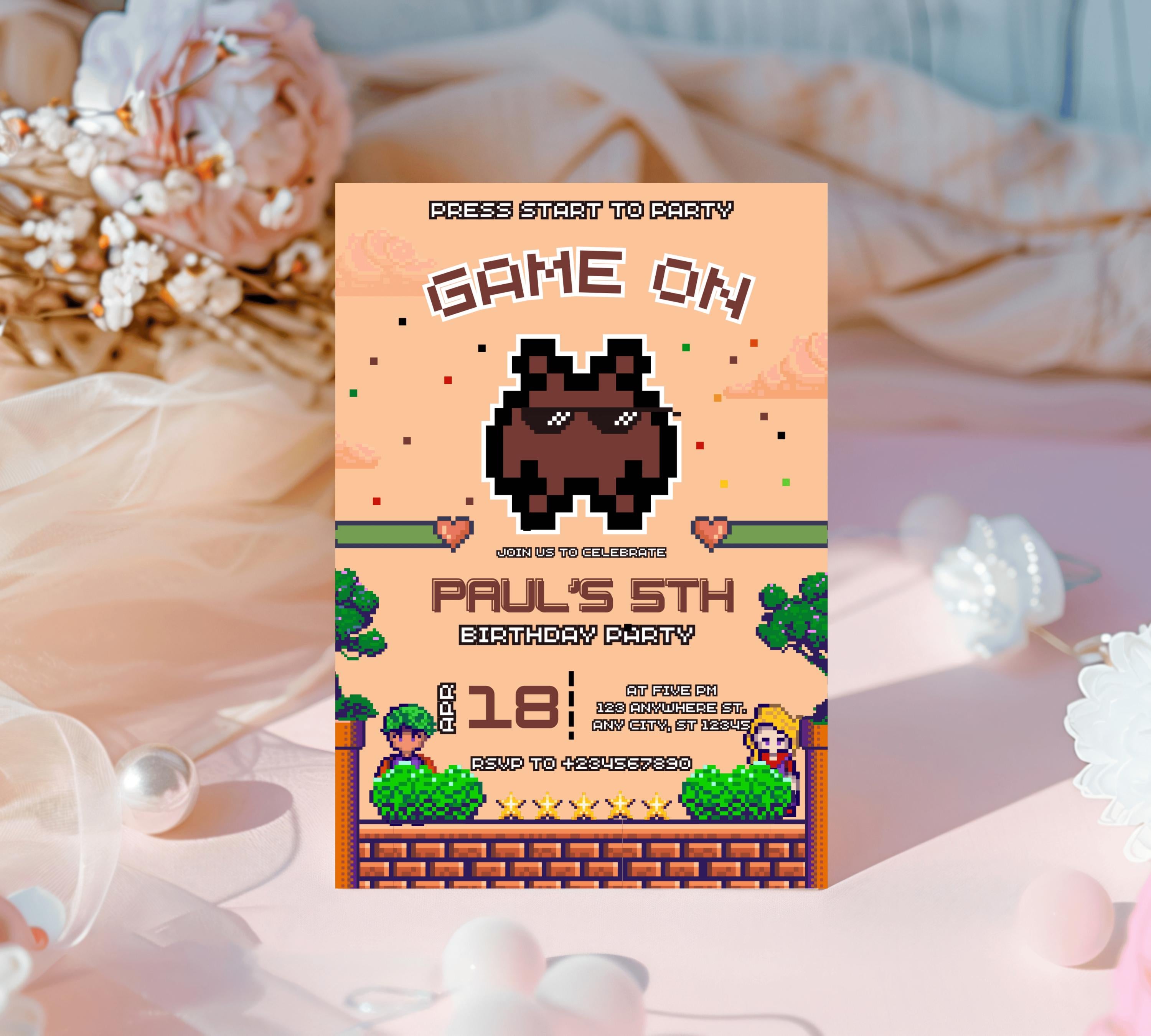 Editable Rcade Game On birthday party invitation, Editable with Canva, Printable Game on video game arcade party Video Game Party Invitation