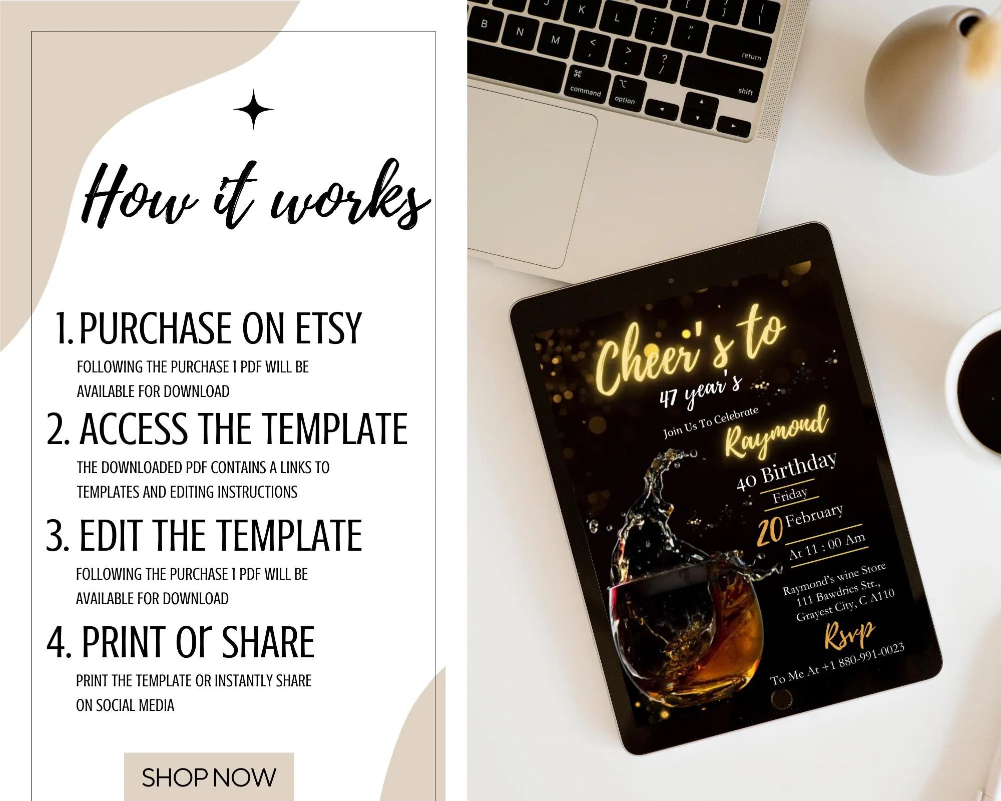 Whiskey Birthday Invitation| Surprise Party Adult| 30th 40th 50th Any Age| Cognac Scotch Liquor| Surprise Male Birthday| Editable Template