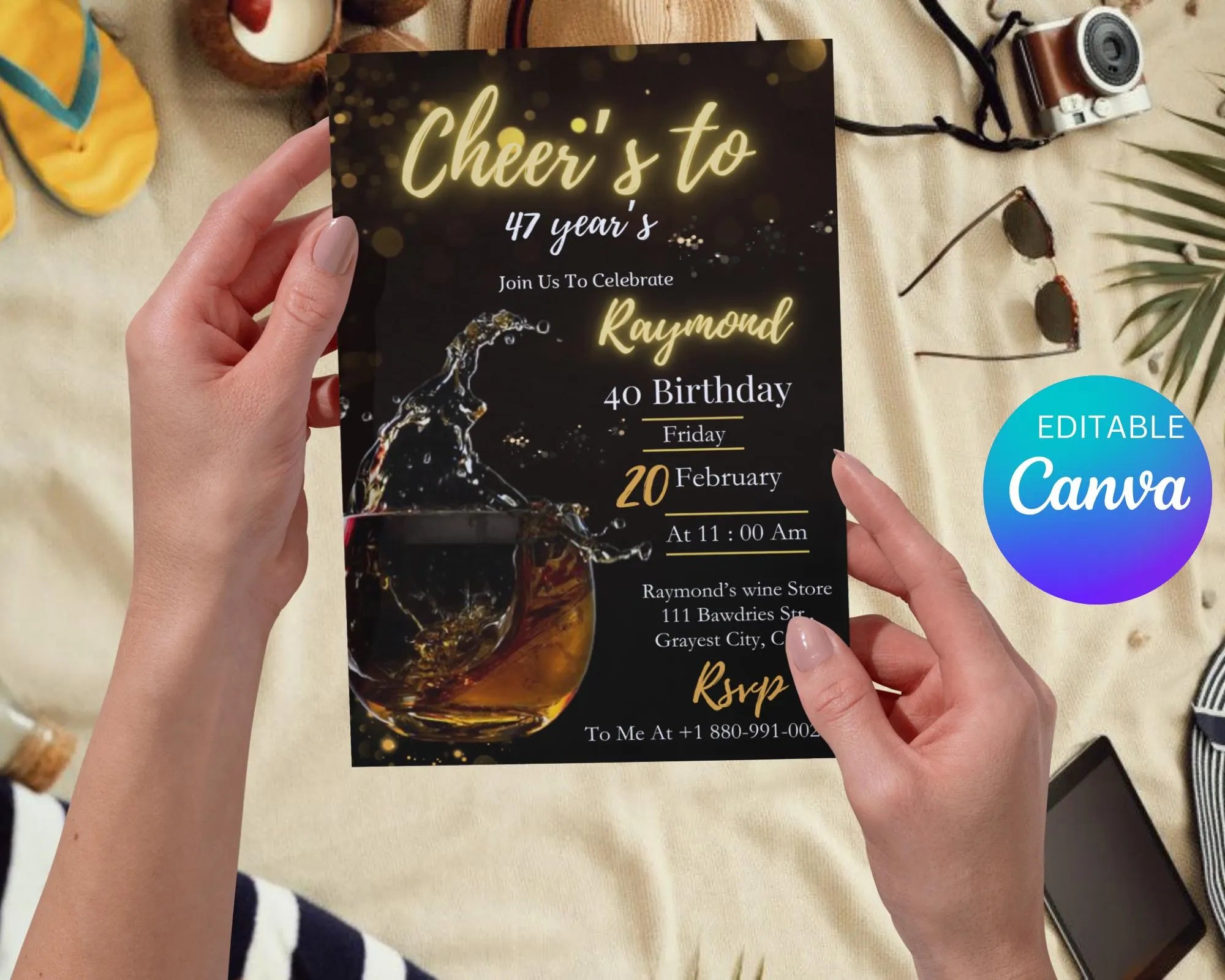 Whiskey Birthday Invitation| Surprise Party Adult| 30th 40th 50th Any Age| Cognac Scotch Liquor| Surprise Male Birthday| Editable Template