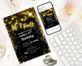 Neon Gold Light Digital Party e-invite| Golden Party Invitation Black Neon Gold e-Invite| Neon Golden Birthday Invitation| Editable Template