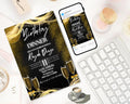 Digital Birthday Dinner Invitation| Black Tie Glam Invite| Black Gold Disco Invite For Men & Women| Black Dinner Invite| Editable Template