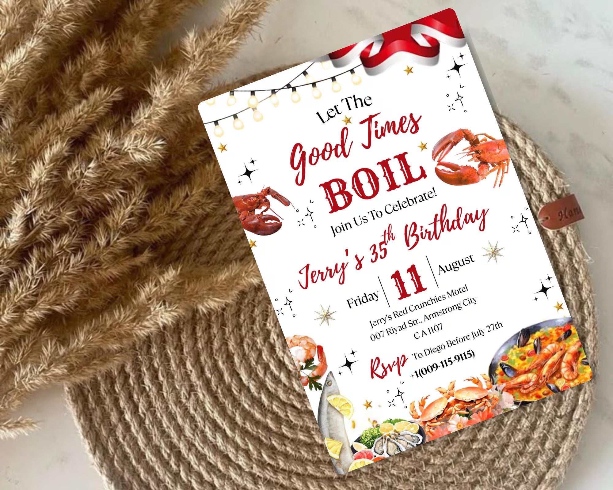 Seafood Birthday Party Invitation| Let's The Good Times Boil Invitation| Shrimp| Crawfish Seafood Boil Party Invitation| Editable Template
