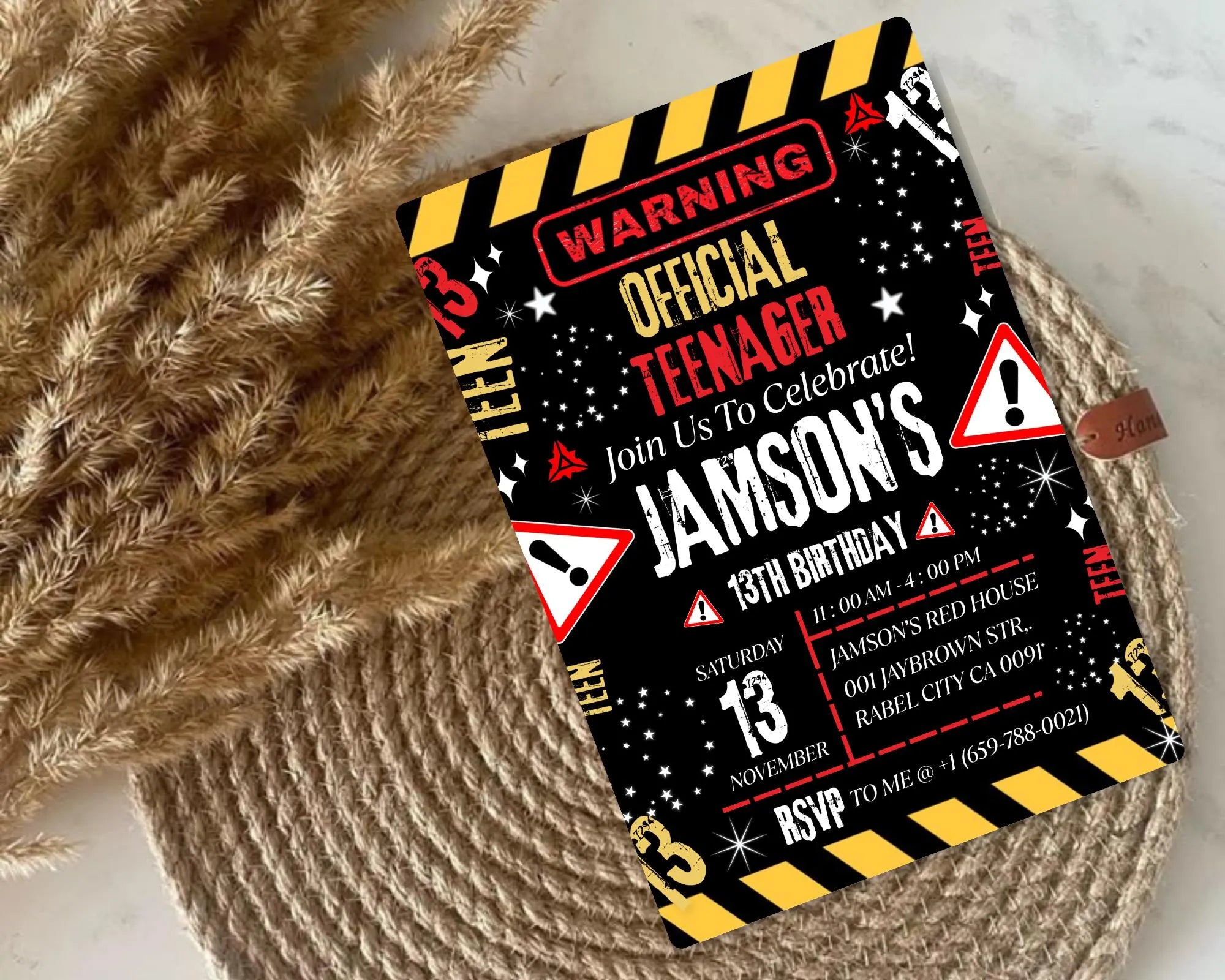 Warning Official Teenager 13th Birthday Invitation| Teenager 13th Invitation| Editable Boy Teenager 13th Birthday Invites| Editable Template