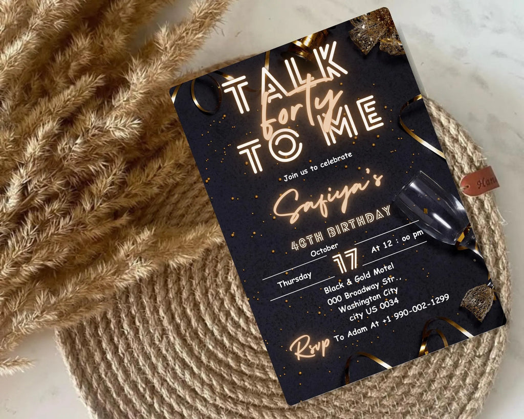 Talk Forty To Me Birthday invitation| Forty Birthday Invitation| 40th Birthday invitation| Fortieth E-Invitation Template| Editable Template