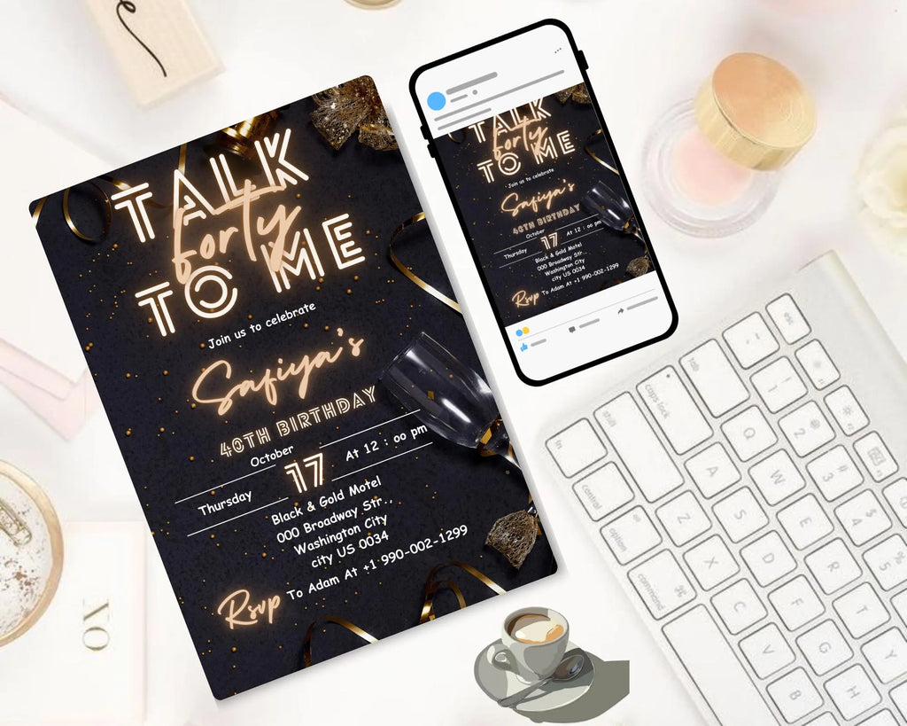 Talk Forty To Me Birthday invitation| Forty Birthday Invitation| 40th Birthday invitation| Fortieth E-Invitation Template| Editable Template