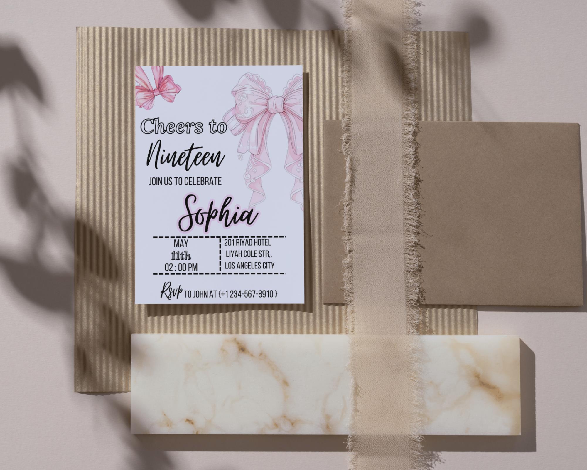 Coquette Pink Bow Birthday Invitation| Pink Bow Birthday Invitation| Pink Coquette Bow Invite| Tutu Cute Birthday Invite| Editable Template