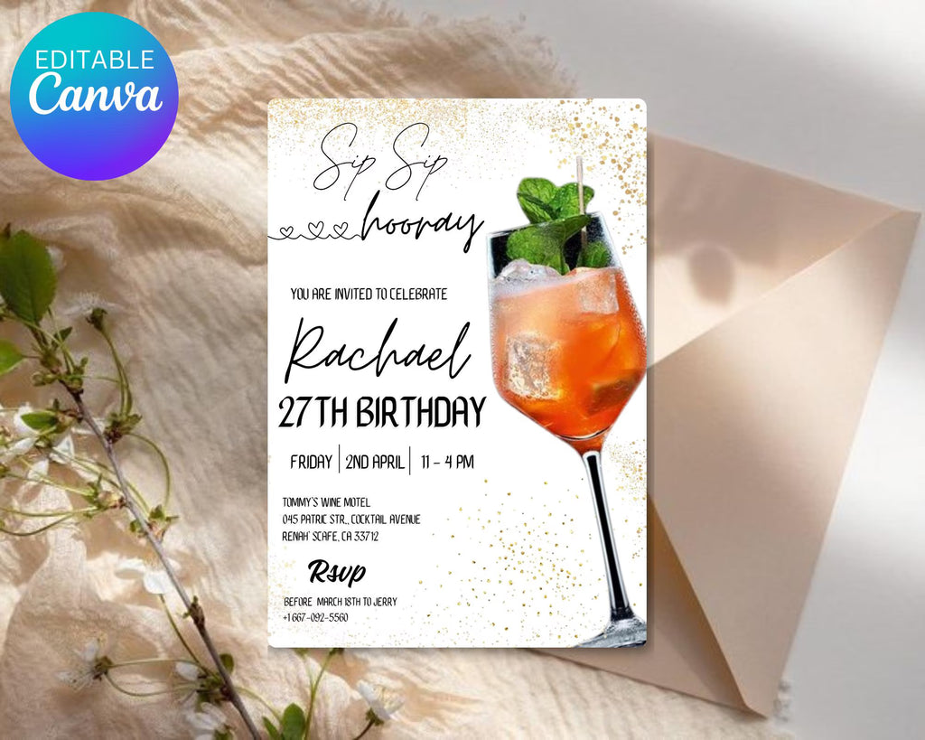 Cocktail Birthday Party Invitation| Cocktails Party Invitation| Happy Hour Drinks Party Invitation| Happy hour Invitation| Editable Template