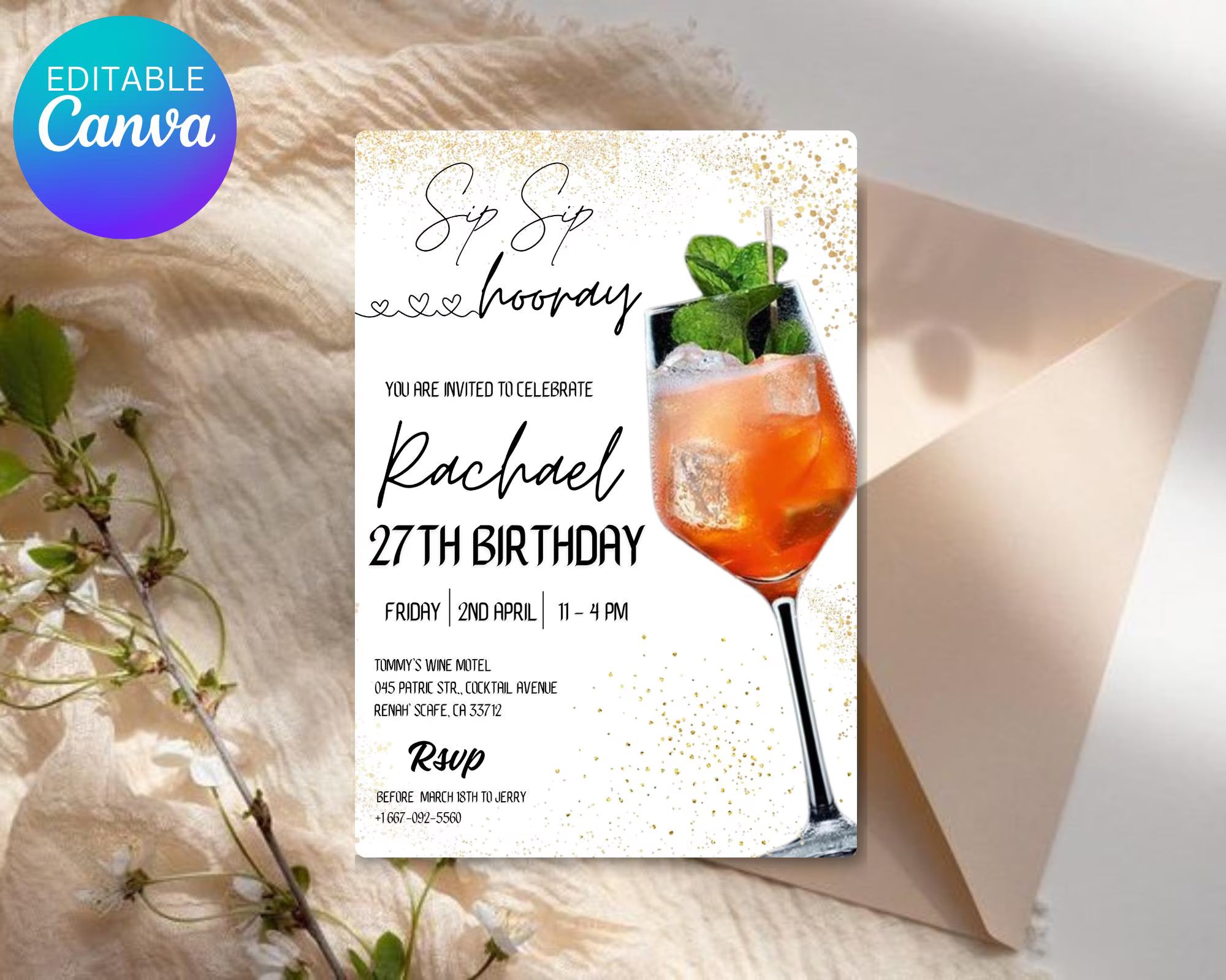 Cocktail Birthday Party Invitation| Cocktails Party Invitation| Happy Hour Drinks Party Invitation| Happy hour Invitation| Editable Template