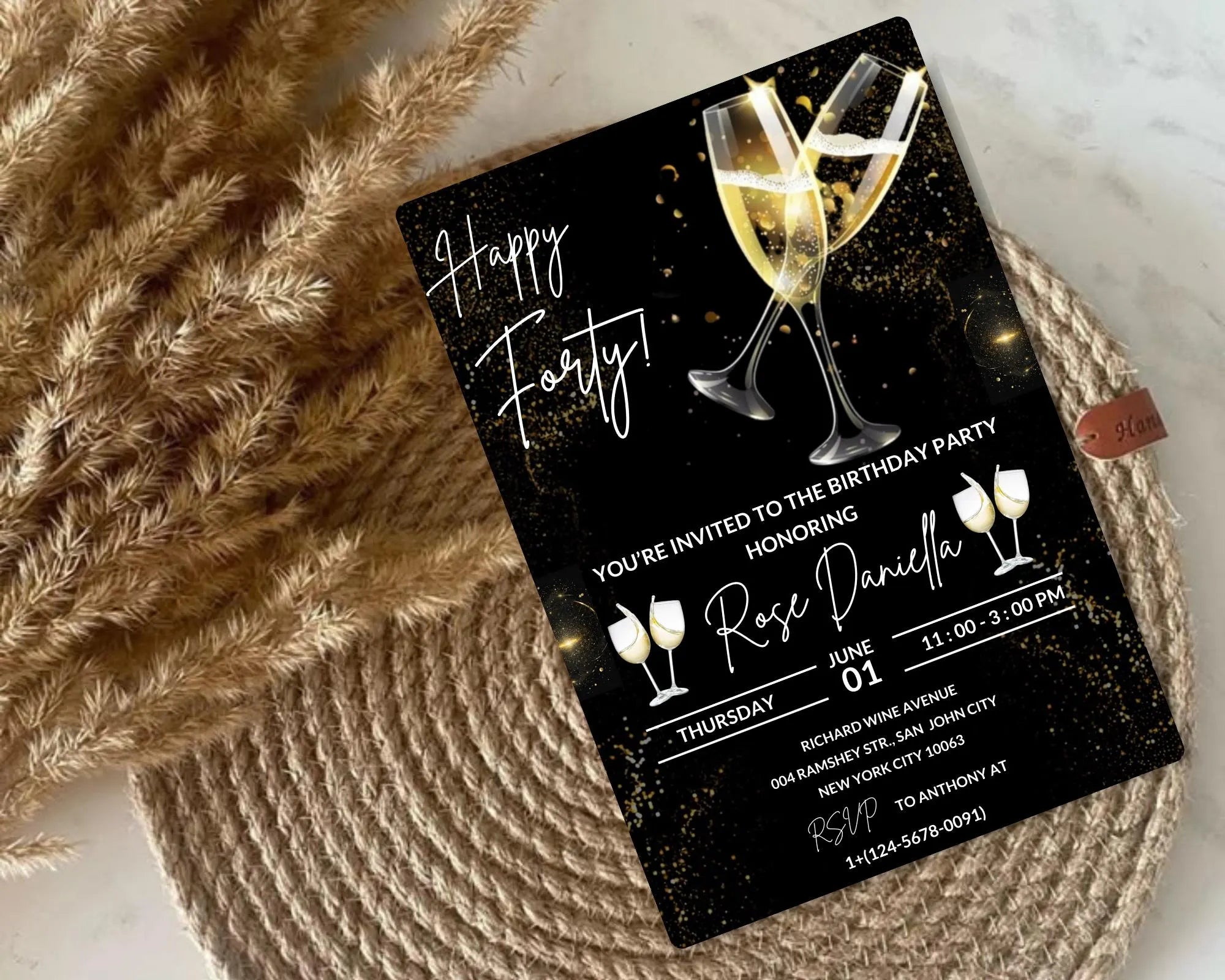 Champagne Birthday Invitation| Champagne Party Invitation| Champagne Invitation Adult Birthday| Black And Gold Champagne| Editable Template