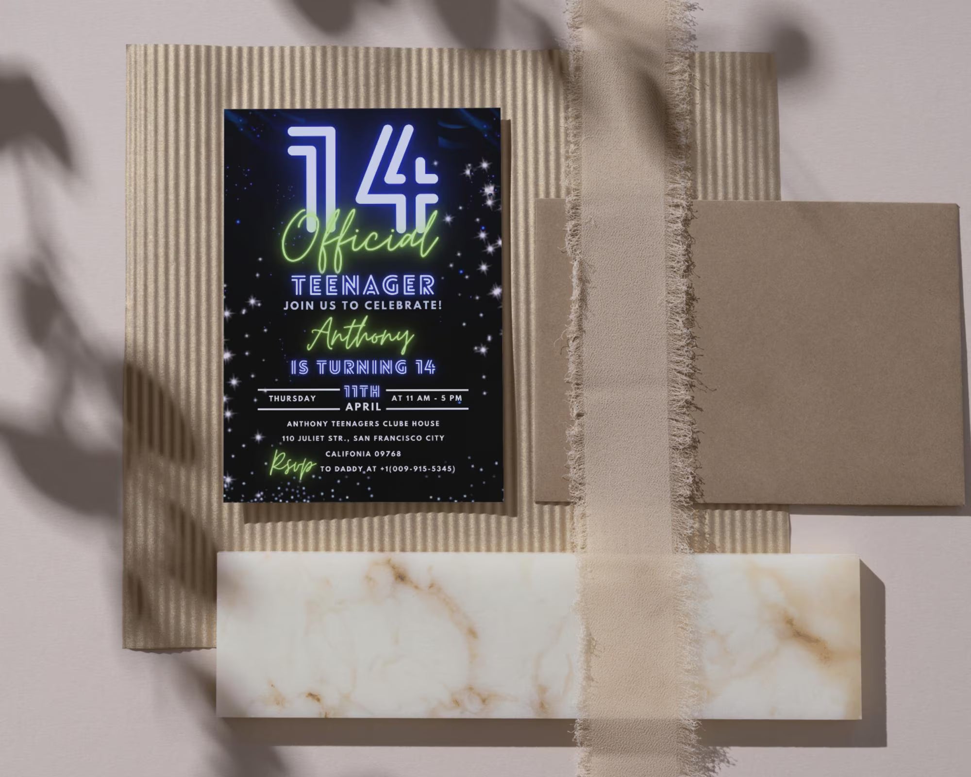 Teen Boy Birthday Invitation Template| 14th Birthday Party Invite| 14Th Invitation| Official Fourteen Boy Birthday Invite| Editable Template