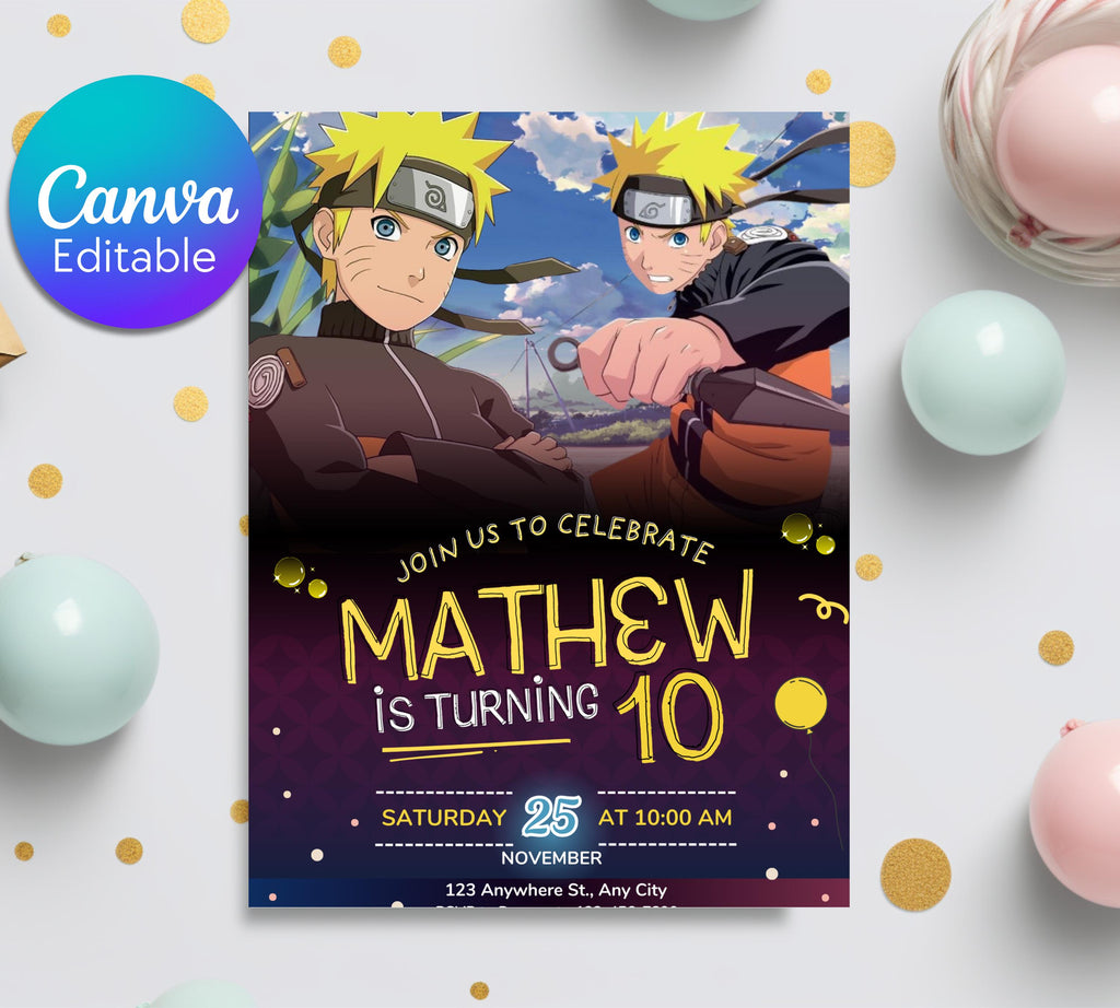 Naruto Birthday Invitation| Digital Birthday Party Invitation| Digital Bday Party Invite| Kids Birthday Invitation| Game Editable Template