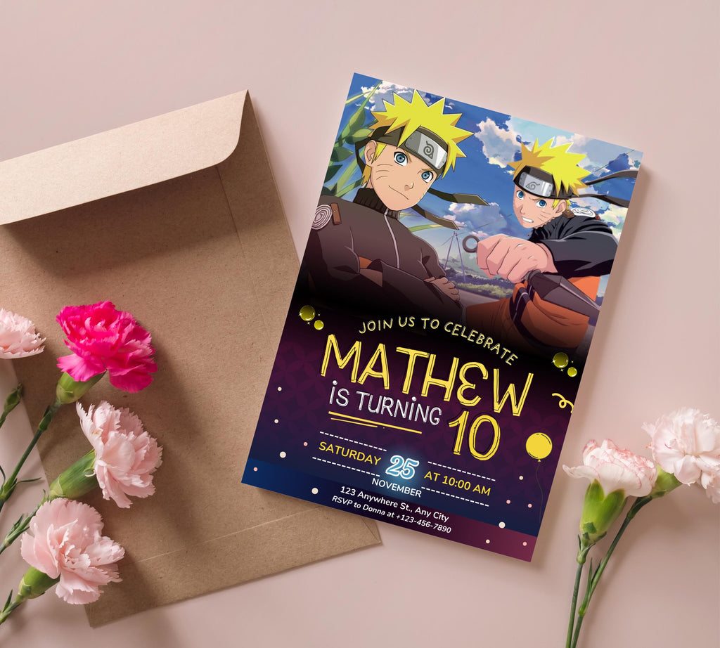 Naruto Birthday Invitation| Digital Birthday Party Invitation| Digital Bday Party Invite| Kids Birthday Invitation| Game Editable Template