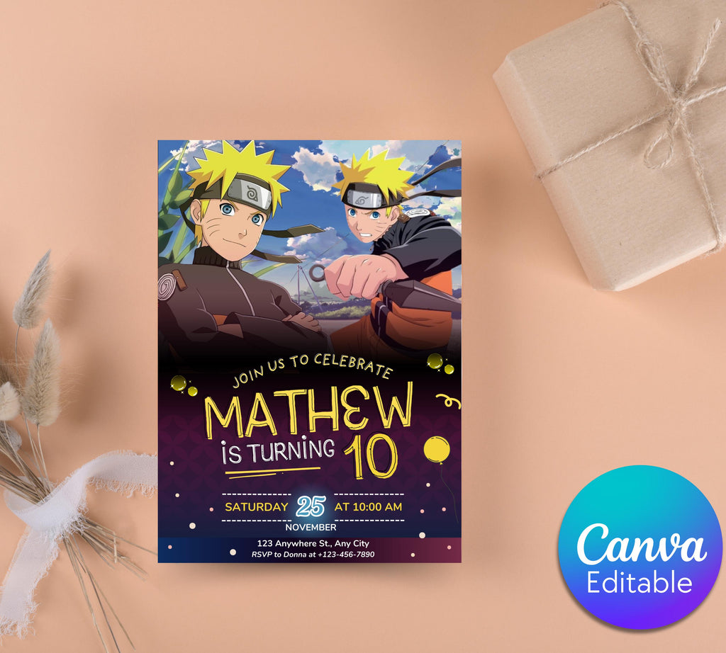 Naruto Birthday Invitation| Digital Birthday Party Invitation| Digital Bday Party Invite| Kids Birthday Invitation| Game Editable Template