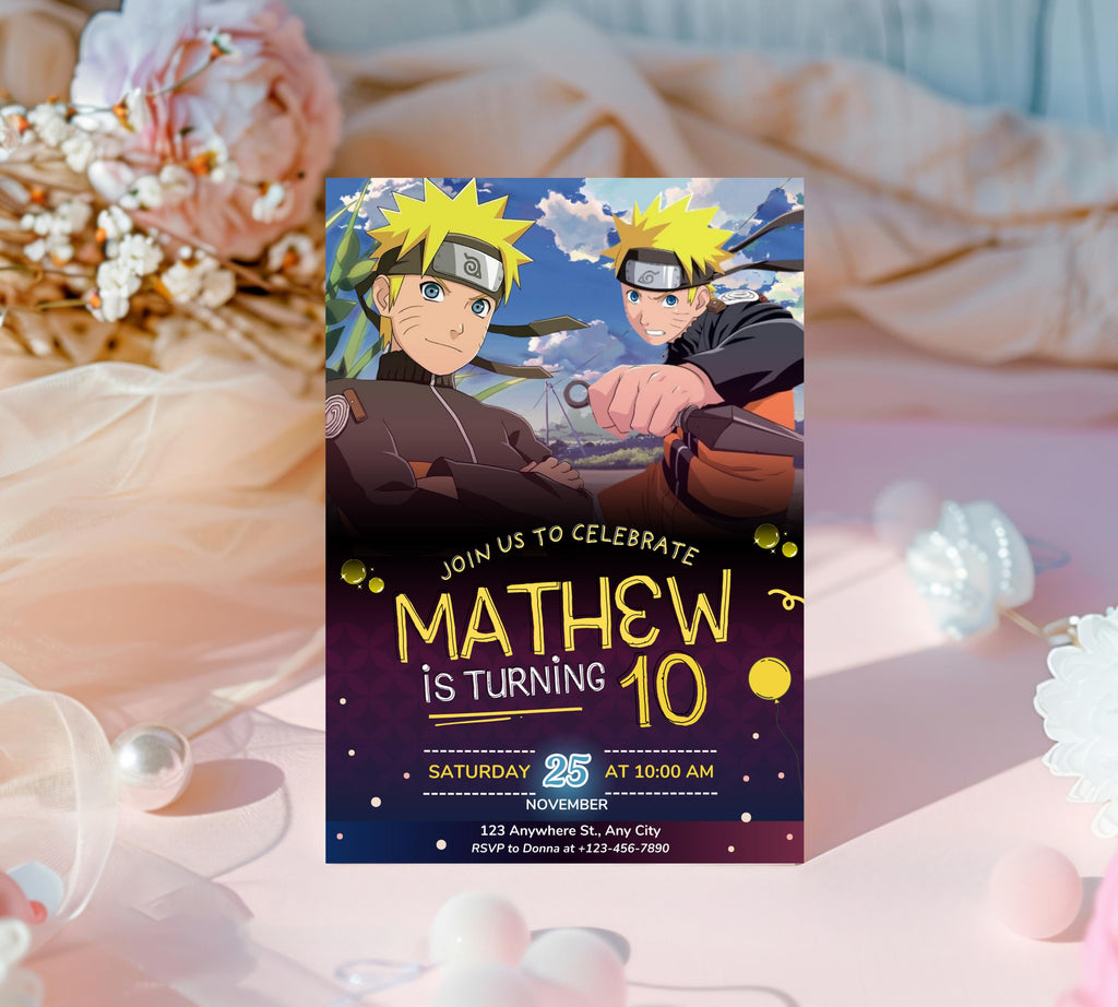 Naruto Birthday Invitation| Digital Birthday Party Invitation| Digital Bday Party Invite| Kids Birthday Invitation| Game Editable Template