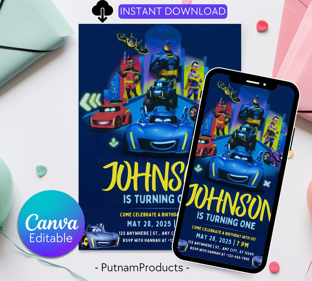 Printable Birthday Invitation|  Digital Birthday Invitation| Editable Digital Invitation| Superhero Invitation| Kid Evite| Editable Template