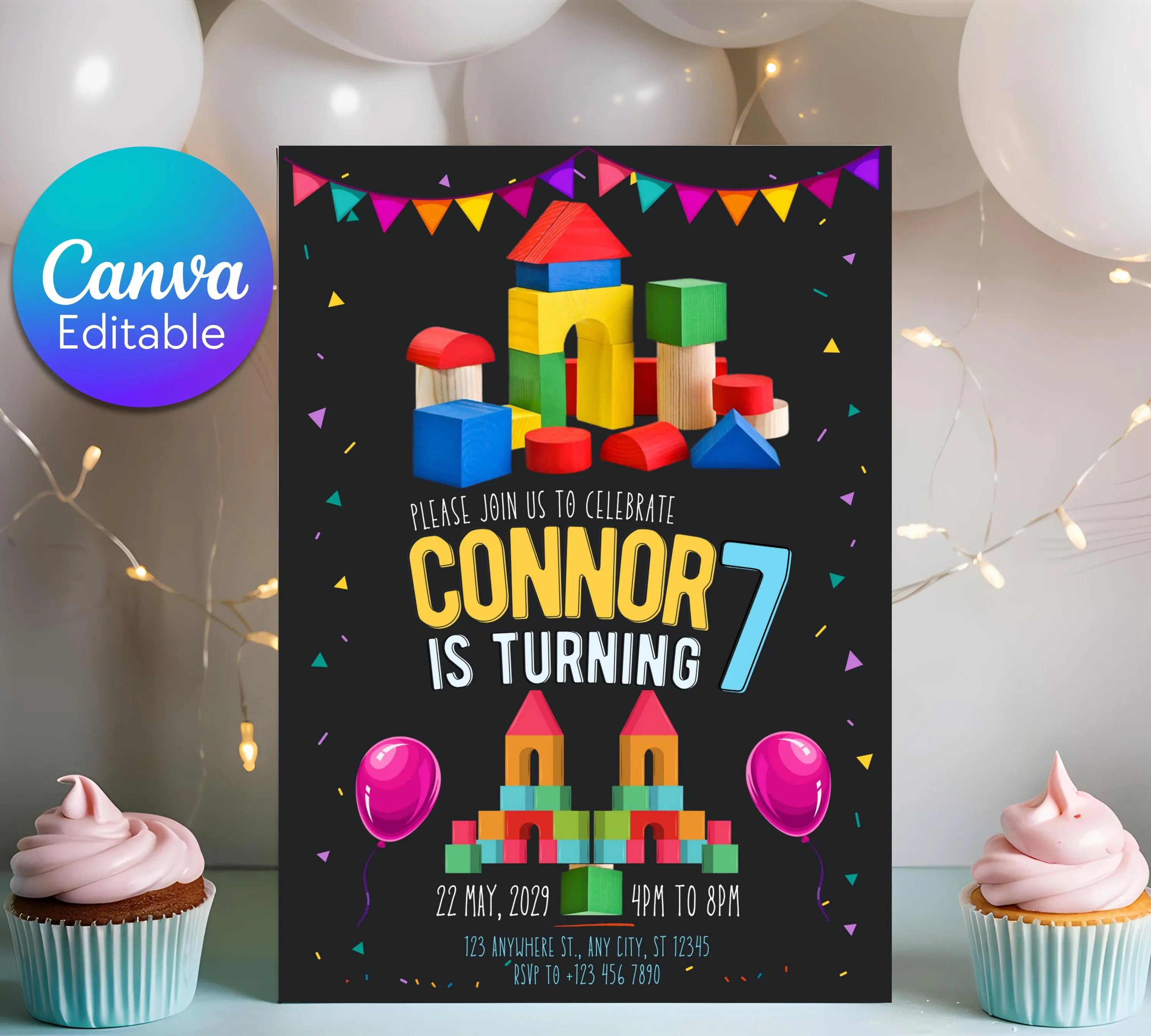 Building Blocks Birthday Invitation | Construction Theme Party Evite | Blocks Birthday Invitation| Building Bricks Invite| Editable Template