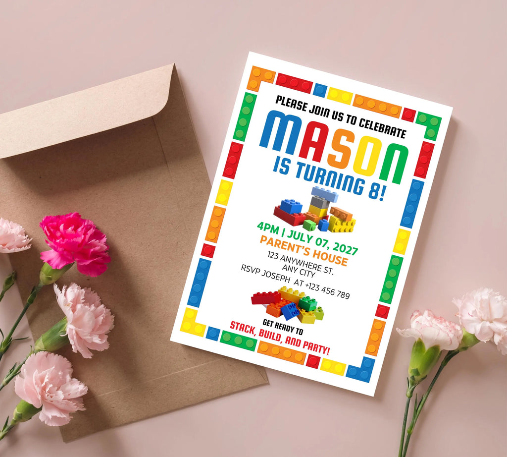 Editable Birthday Party Invitation| Digital Invitation| Instant Download Evite| Building Bricks Birthday Boy Invitation| Editable Template