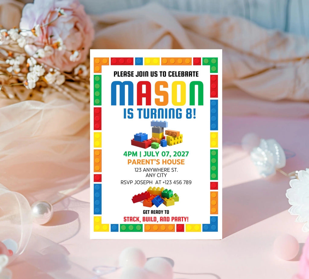 Editable Birthday Party Invitation| Digital Invitation| Instant Download Evite| Building Bricks Birthday Boy Invitation| Editable Template