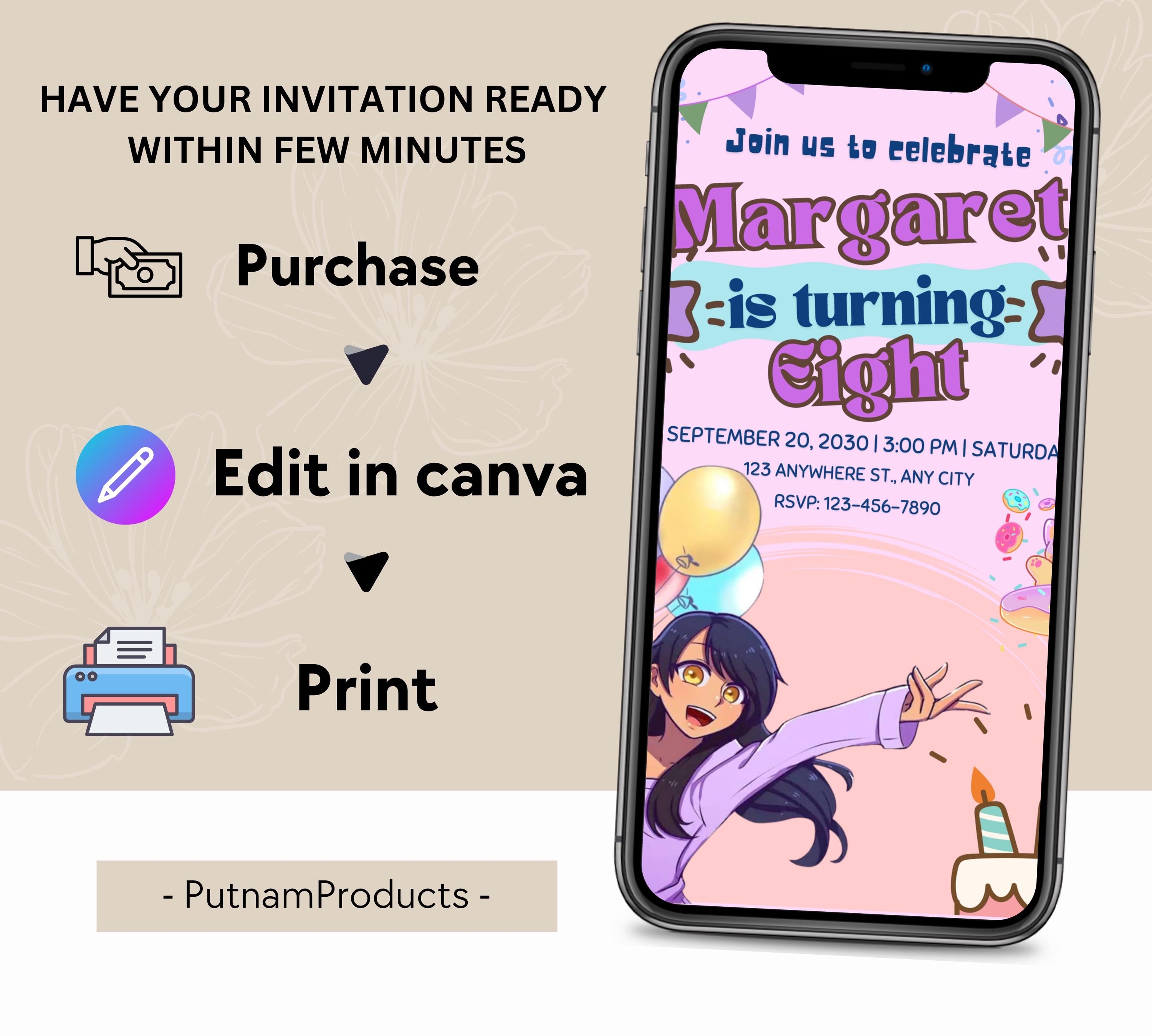 Customizable Aphmau Invitation| Aphmau Invitation| Aphmau Birthday invitation| Aphmau Minecrafter| Cute Gamer Invitation| Editable Template