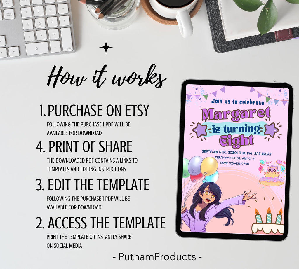 Customizable Aphmau Invitation| Aphmau Invitation| Aphmau Birthday invitation| Aphmau Minecrafter| Cute Gamer Invitation| Editable Template