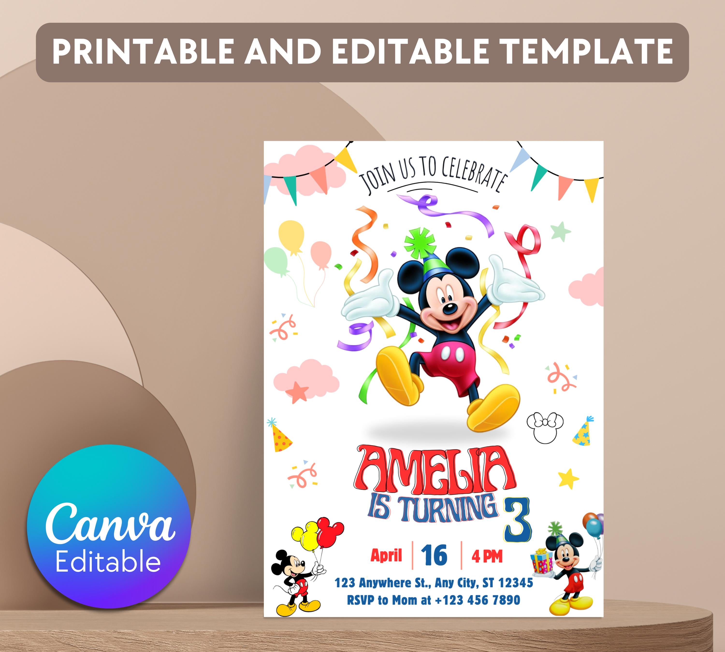 Mickey Mouse Birthday Invitation | Editable & Printable Template | Cute Mickey Mouse Party Invite| Disney Friend Birthday| Editable Template