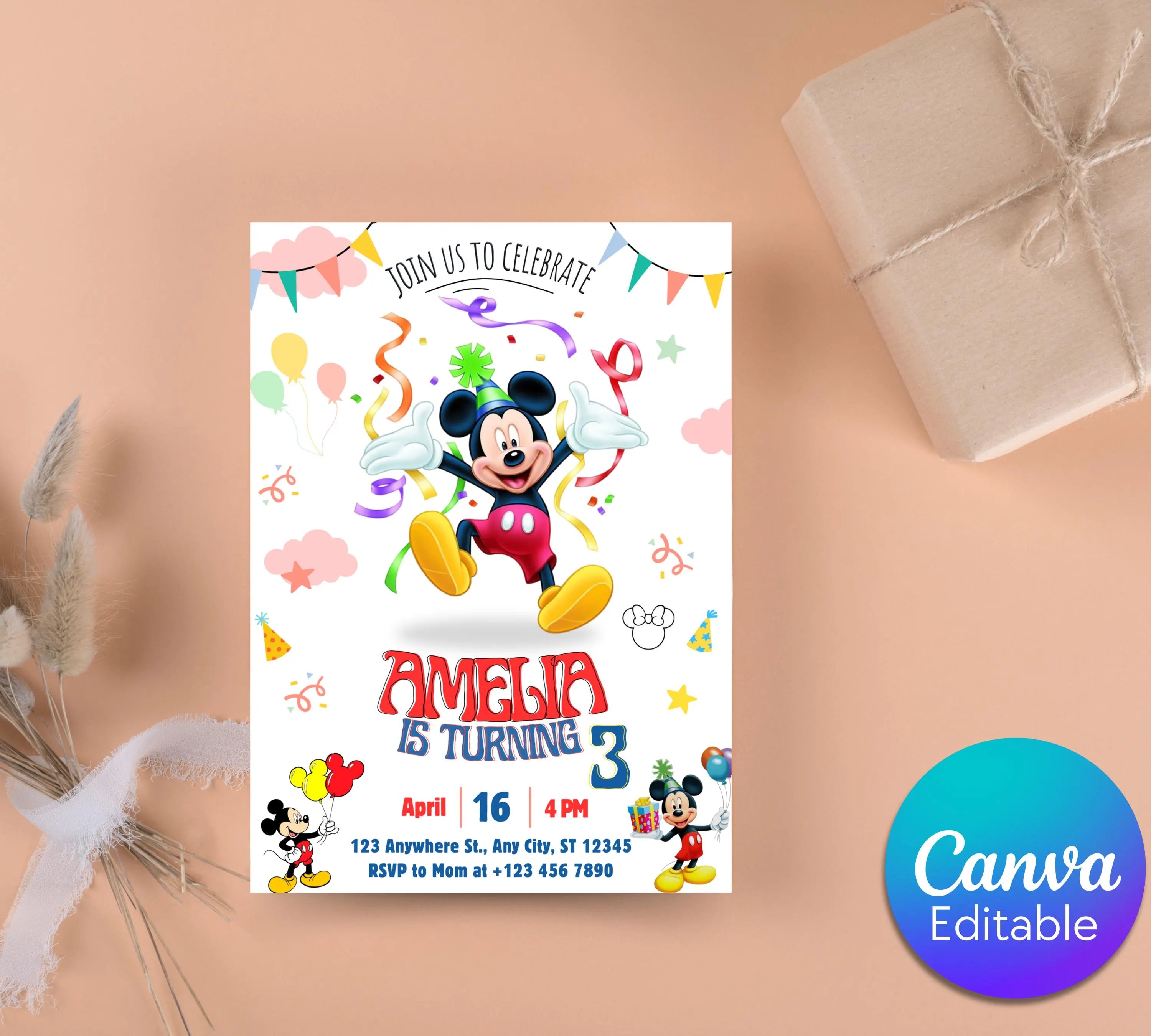 Mickey Mouse Birthday Invitation | Editable & Printable Template | Cute Mickey Mouse Party Invite| Disney Friend Birthday| Editable Template
