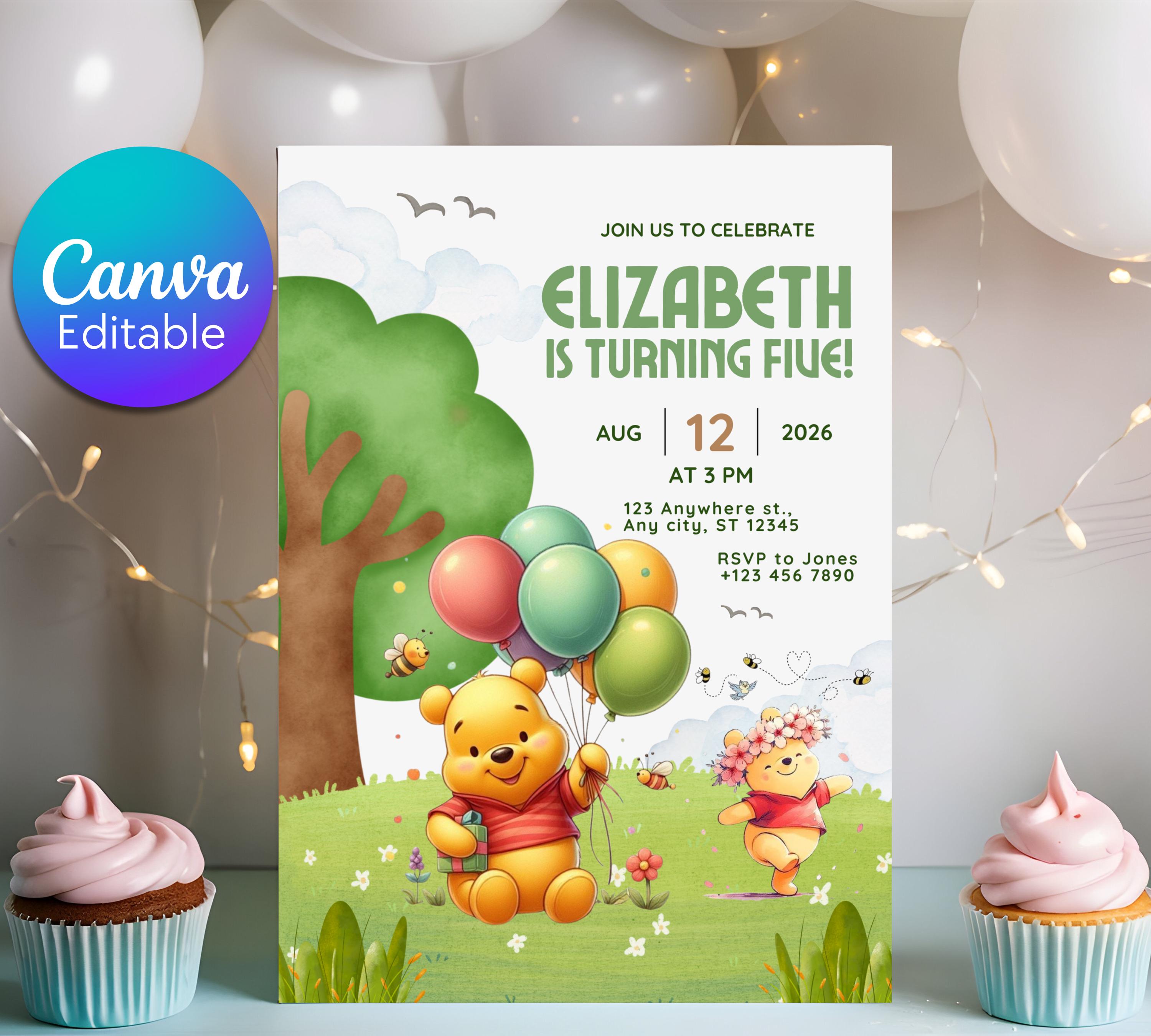 Winnie The Pooh Birthday Invitation| Birthday Party Invitations| Digital Kids Party Evite Bday Card| Winnie The Pooh Card| Editable Template