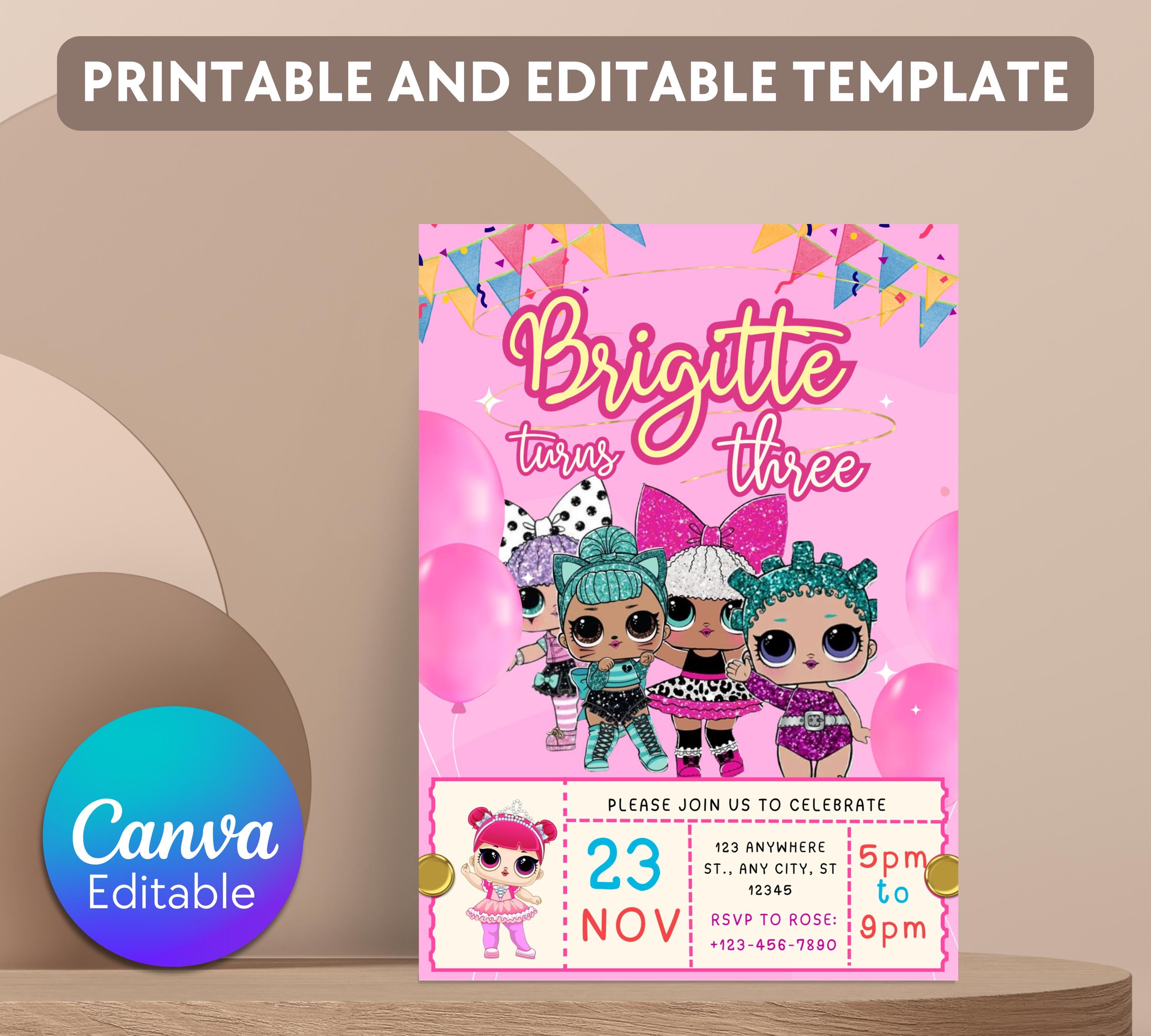 Little Doll Birthday Invitation| Lola Kid Invitation| Pink Doll Party Invitation| Little Pink Doll Birthday Invitations| Editable Template