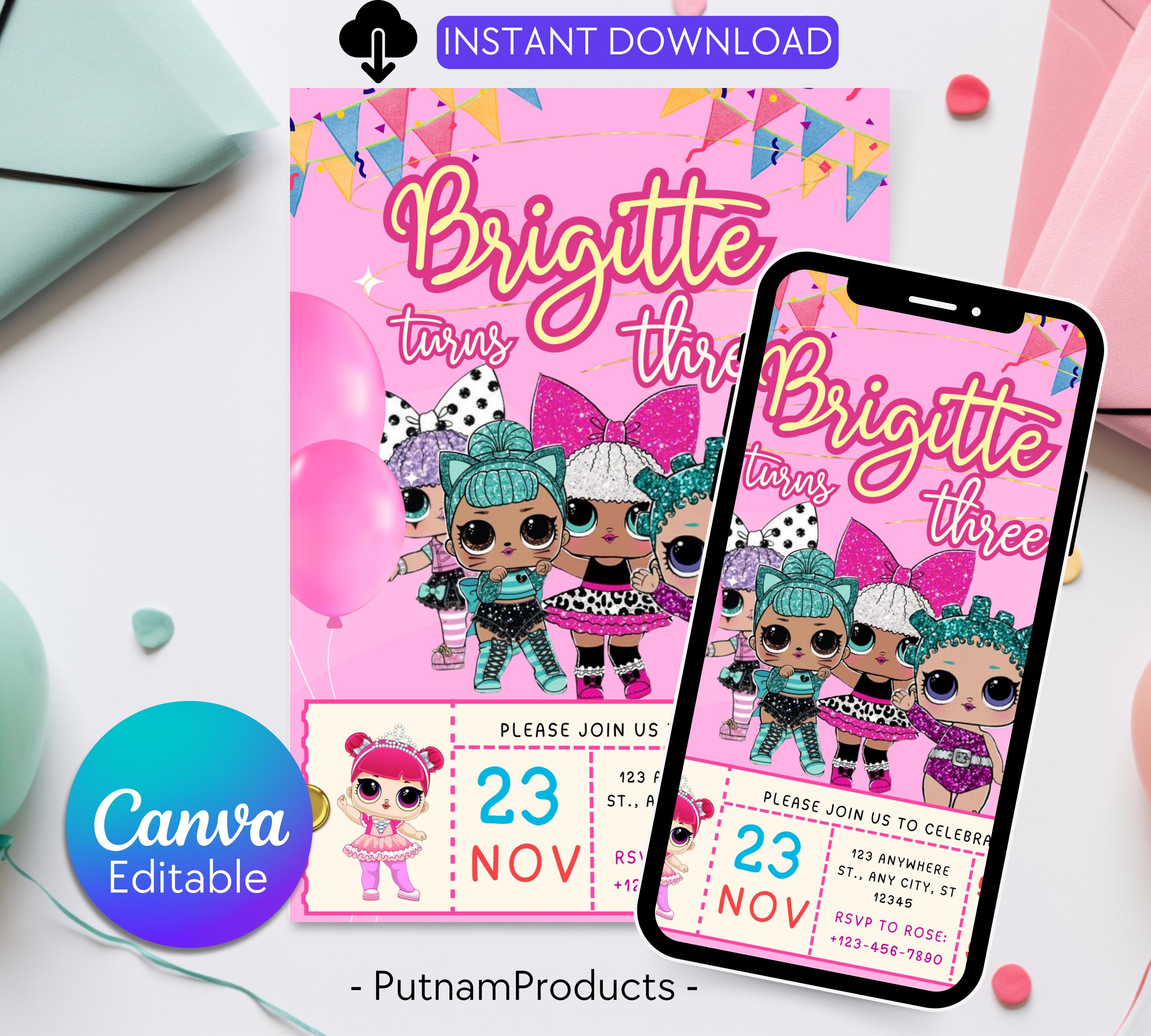 Little Doll Birthday Invitation| Lola Kid Invitation| Pink Doll Party Invitation| Little Pink Doll Birthday Invitations| Editable Template