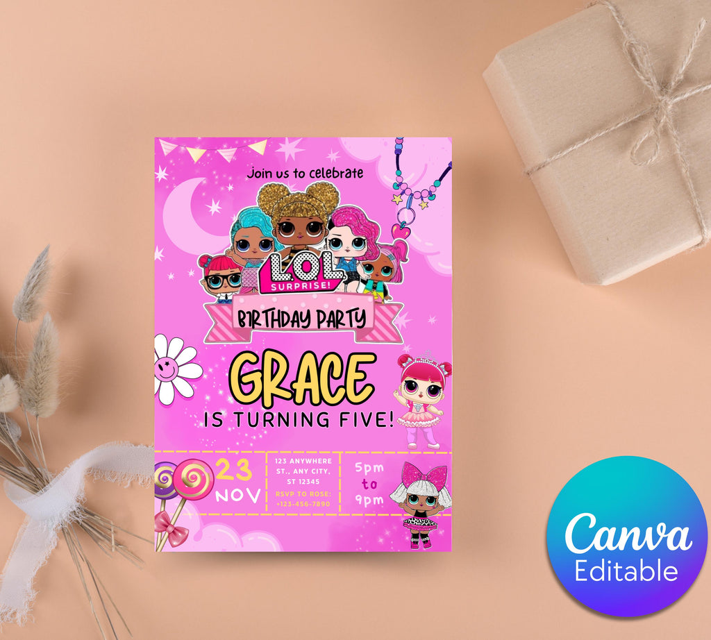 Little Doll Birthday Invitation| Little Pink Doll Birthday Invitation| Doll Birthday Invitation| Kid Birthday Invitation| Editable Template