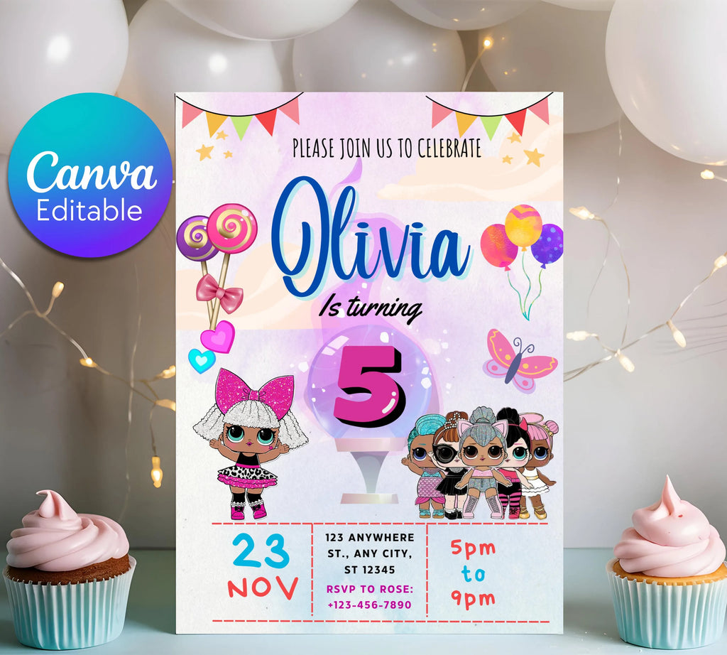 Little Doll Birthday Invitation| Cute Doll Birthday Digital Card| Fashion Doll Birthday Invite| Girl Birthday Invitation| Editable Template