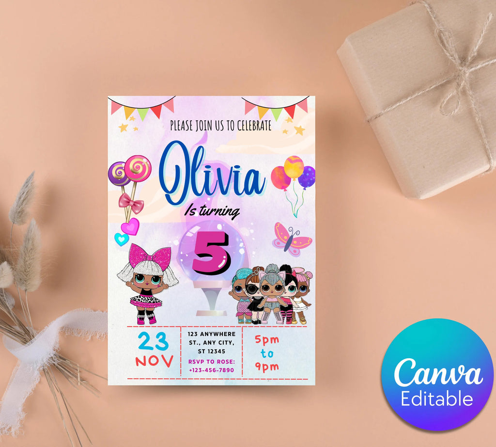 Little Doll Birthday Invitation| Cute Doll Birthday Digital Card| Fashion Doll Birthday Invite| Girl Birthday Invitation| Editable Template