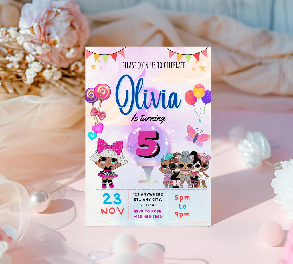 Little Doll Birthday Invitation| Cute Doll Birthday Digital Card| Fashion Doll Birthday Invite| Girl Birthday Invitation| Editable Template
