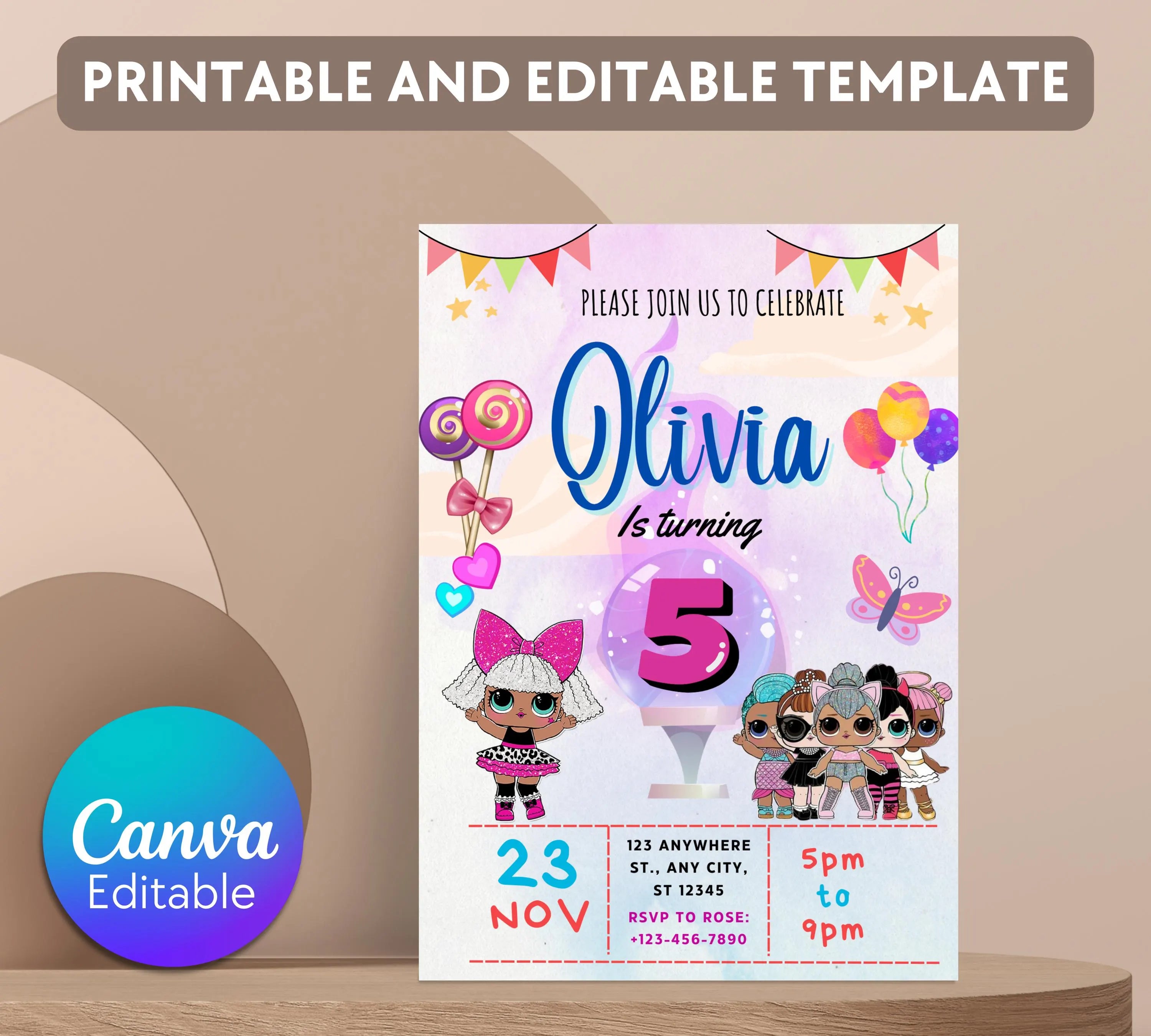 Little Doll Birthday Invitation| Cute Doll Birthday Digital Card| Fashion Doll Birthday Invite| Girl Birthday Invitation| Editable Template