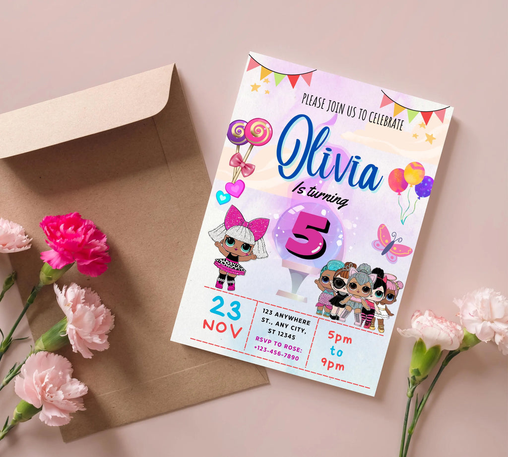 Little Doll Birthday Invitation| Cute Doll Birthday Digital Card| Fashion Doll Birthday Invite| Girl Birthday Invitation| Editable Template