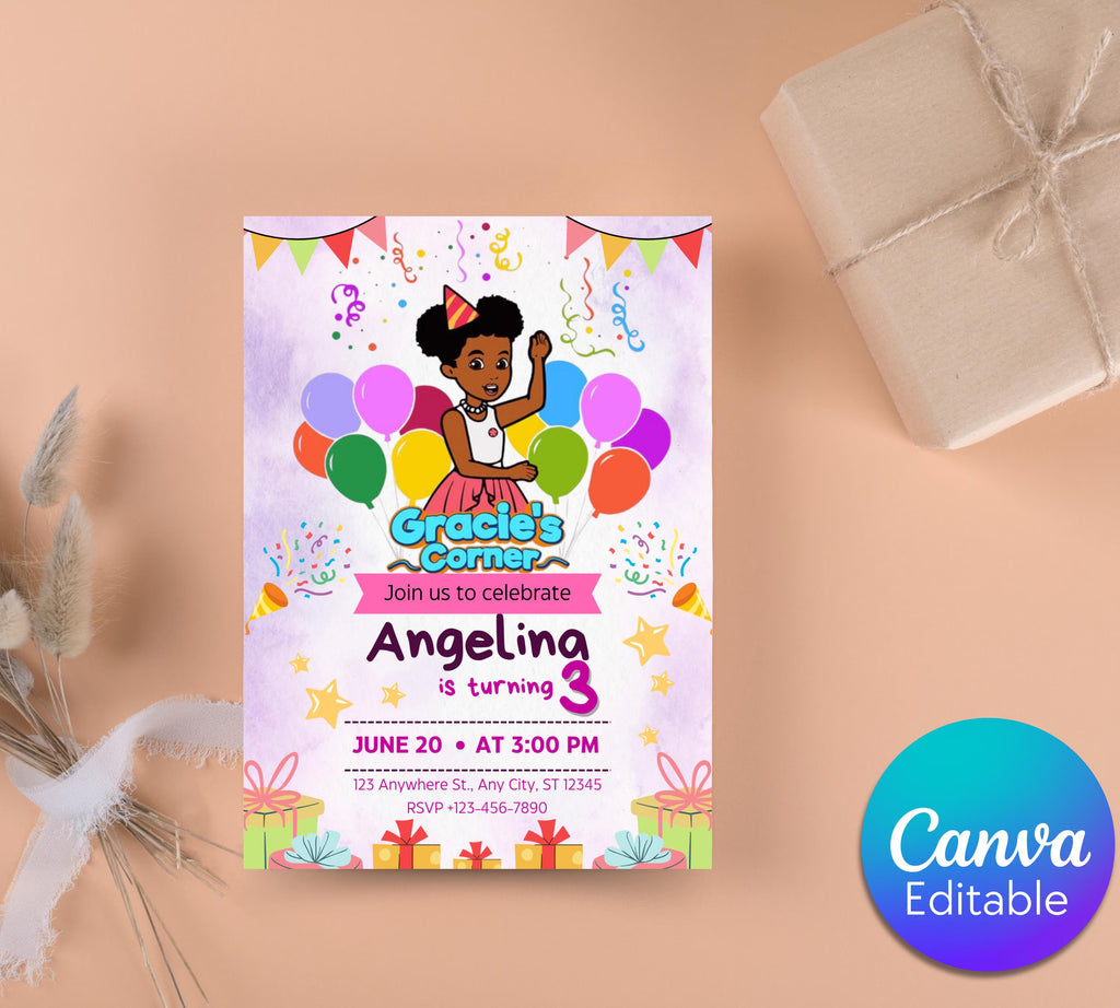 Gracie’s Corner Birthday Invitation| Editable Invitation| Instant Download Evite| Gracies invitation| Bday Party For Girl| Editable Template