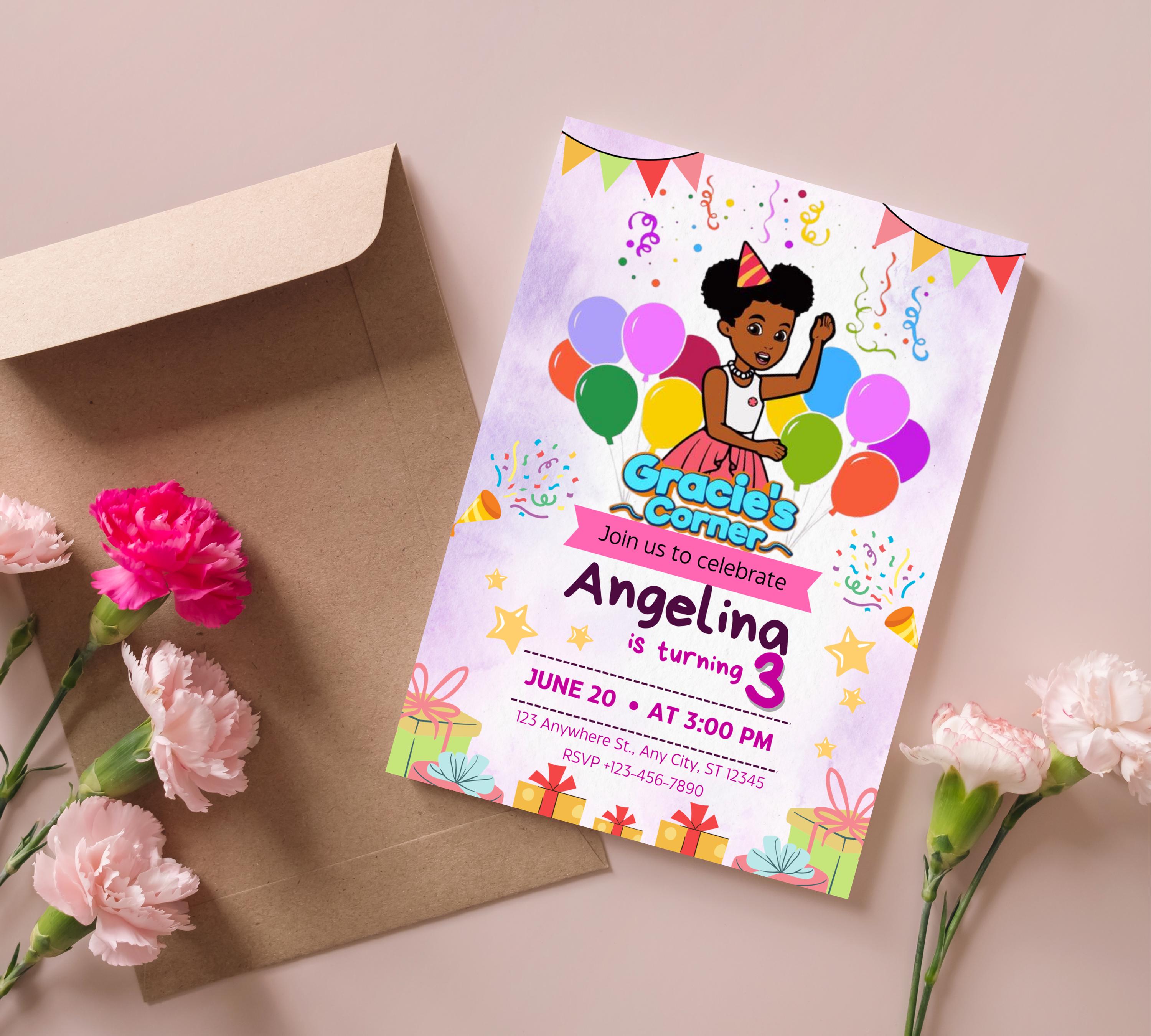 Gracie’s Corner Birthday Invitation| Editable Invitation| Instant Download Evite| Gracies invitation| Bday Party For Girl| Editable Template