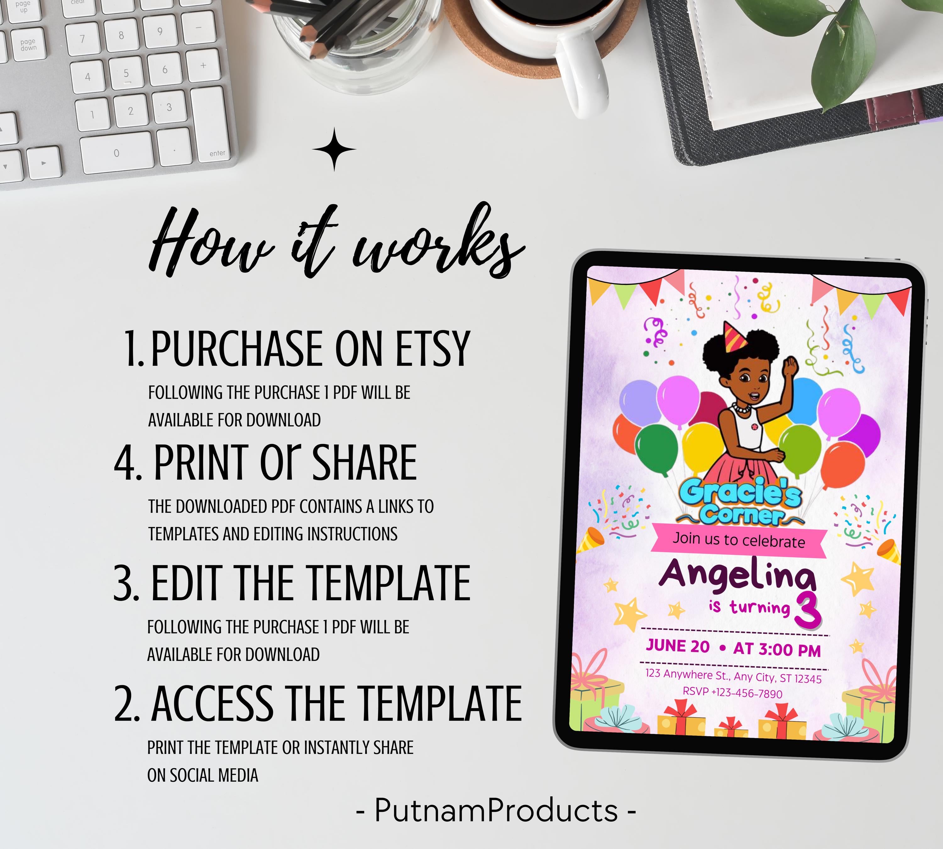 Gracie’s Corner Birthday Invitation| Editable Invitation| Instant Download Evite| Gracies invitation| Bday Party For Girl| Editable Template